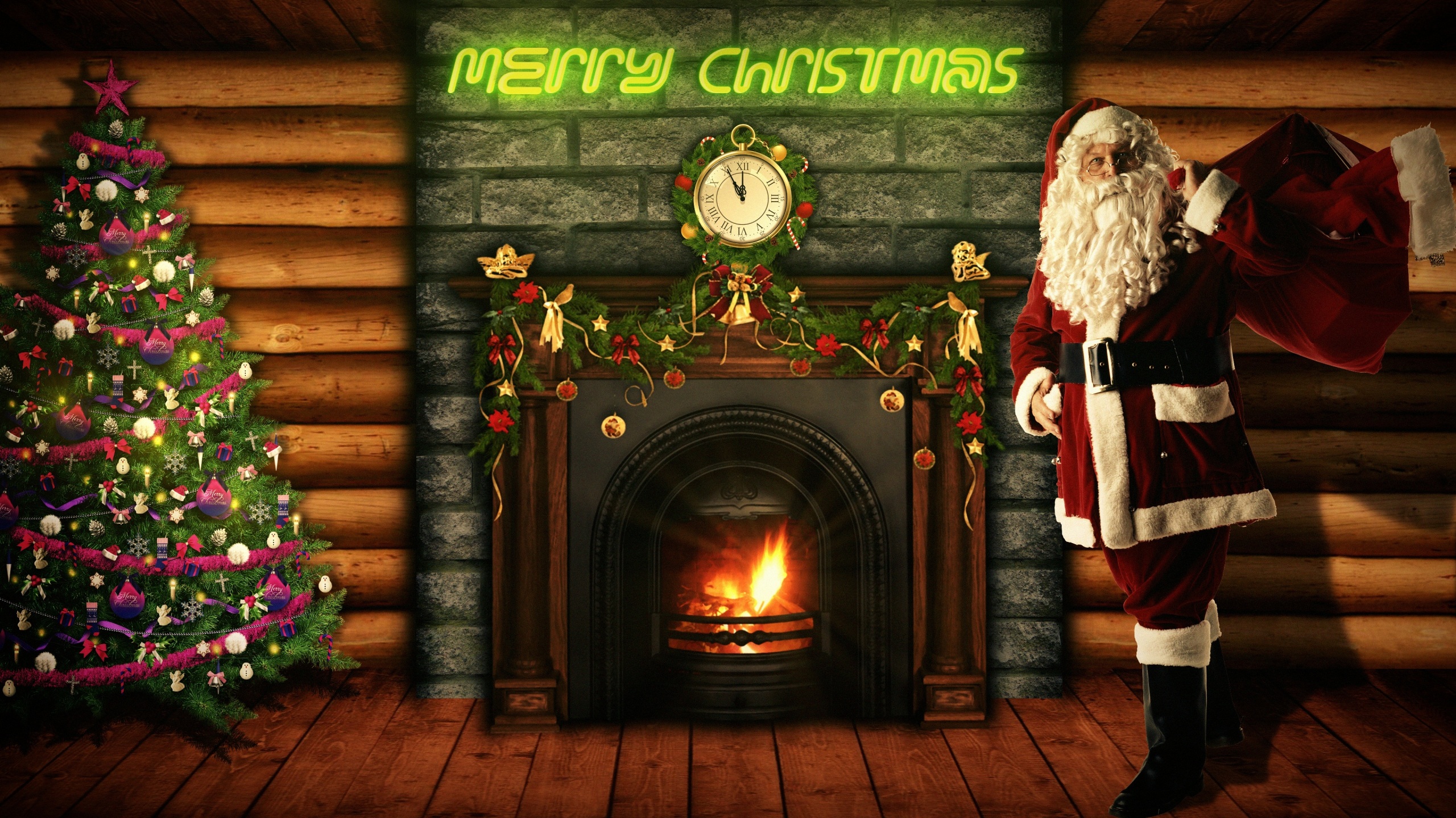964331壁紙のダウンロードホリデー, クリスマス, 煙突, クリスマスツリー, メリークリスマス, サンタ-スクリーンセーバーと写真を無料で