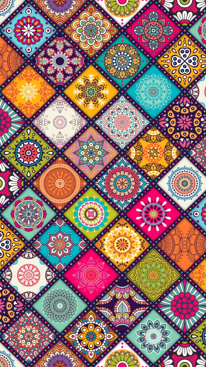 Download mobile wallpaper Flowers, Flower, Pattern, Colors, Colorful, Square, Artistic, Floral for free.