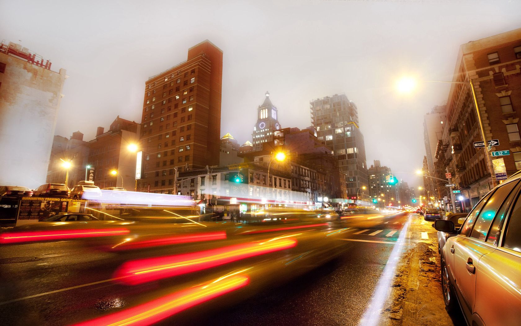 Download mobile wallpaper Traffic, Movement, Cities, Building, Road, Night, New York for free.
