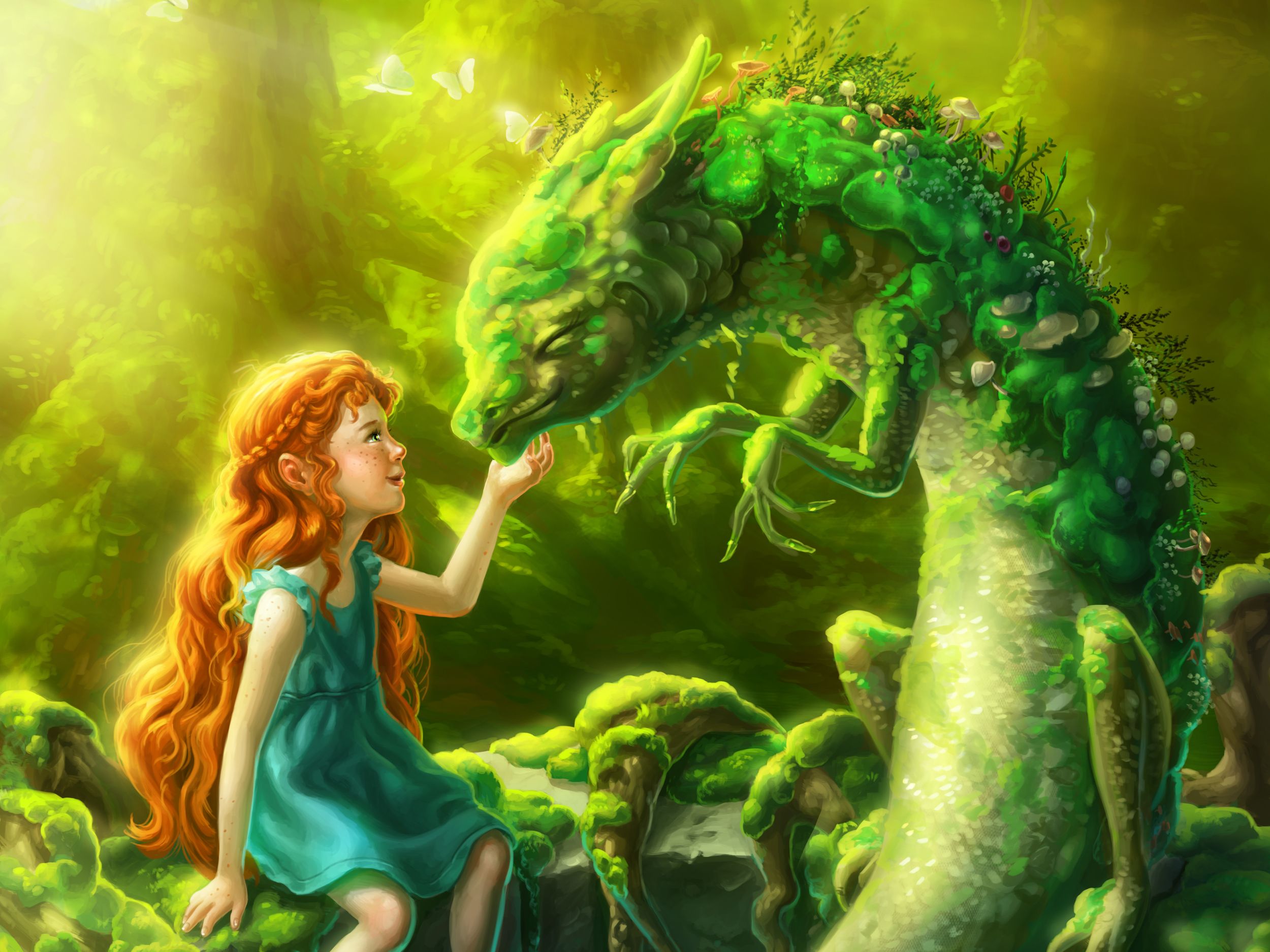 Download mobile wallpaper Fantasy, Redhead, Dragon, Child, Little Girl for free.