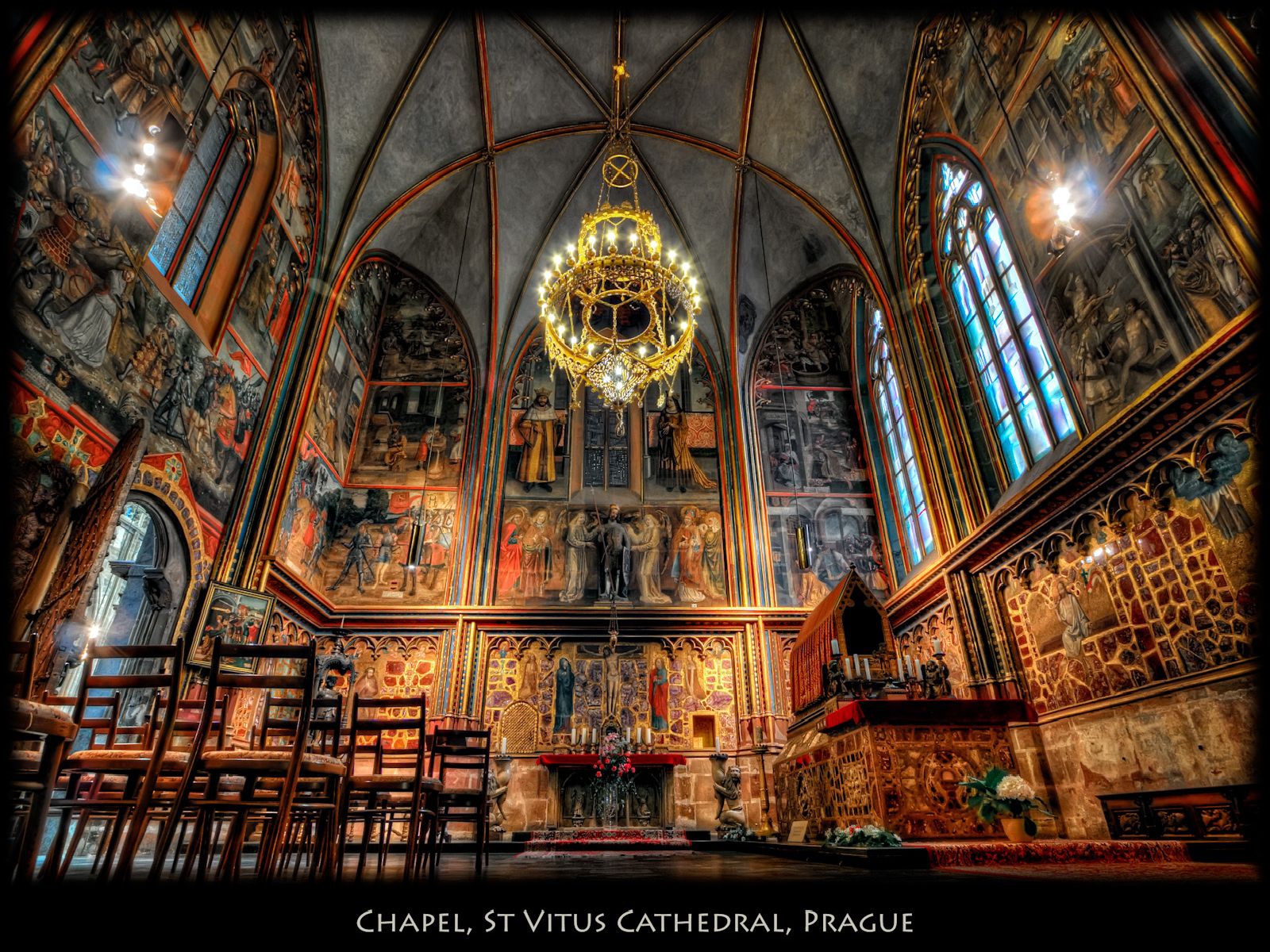 hdr, religious, st vitus cathedral, arch, cathedral, chandelier, church, prague, cathedrals