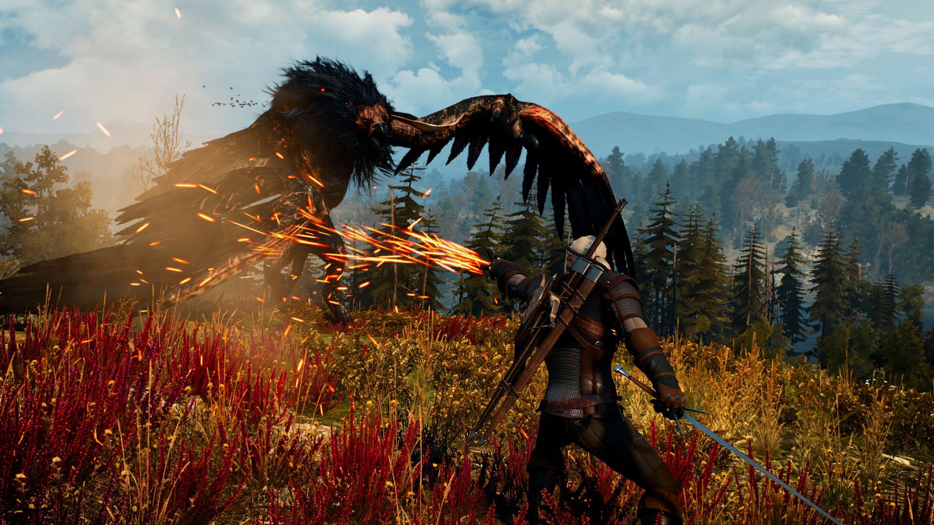 Free download wallpaper Magic, Creature, Fight, Video Game, The Witcher, Geralt Of Rivia, The Witcher 3: Wild Hunt on your PC desktop