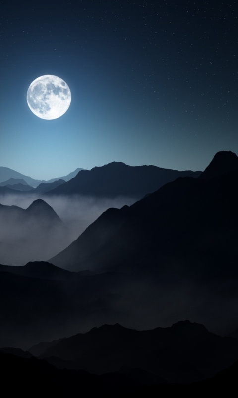 Handy-Wallpaper Mond, Berg, Nebel, Gebirge, Nacht, Erde/natur kostenlos herunterladen.