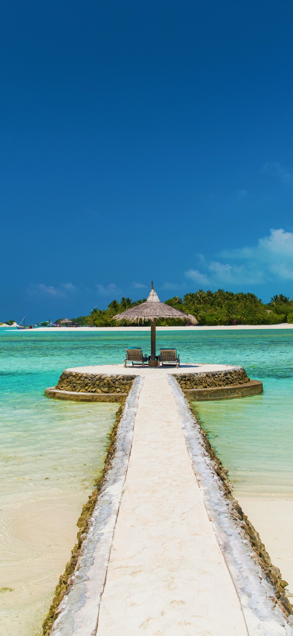 Téléchargez des papiers peints mobile Mer, Jetée, Chaise, Océan, Vacances, Tropical, Photographie, Maldives, Ciel gratuitement.