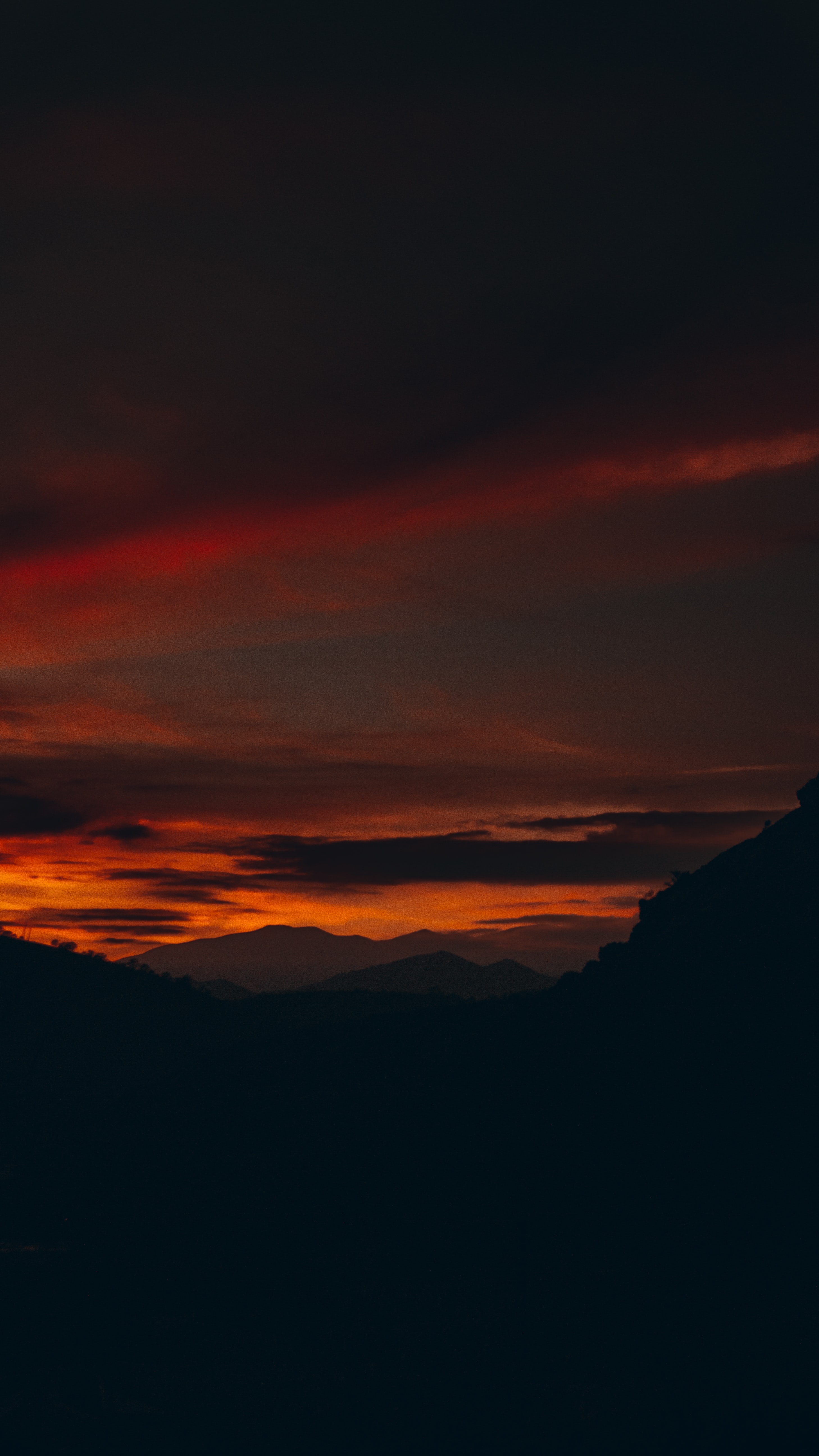 Download mobile wallpaper Sunset, Hills, Landscape, Silhouette, Dark for free.