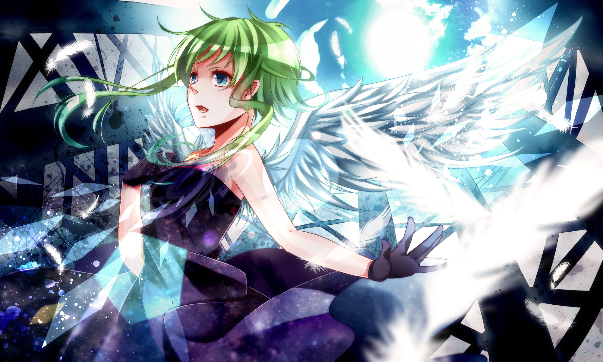Free download wallpaper Anime, Sky, Light, Wings, Vocaloid, Gumi (Vocaloid) on your PC desktop
