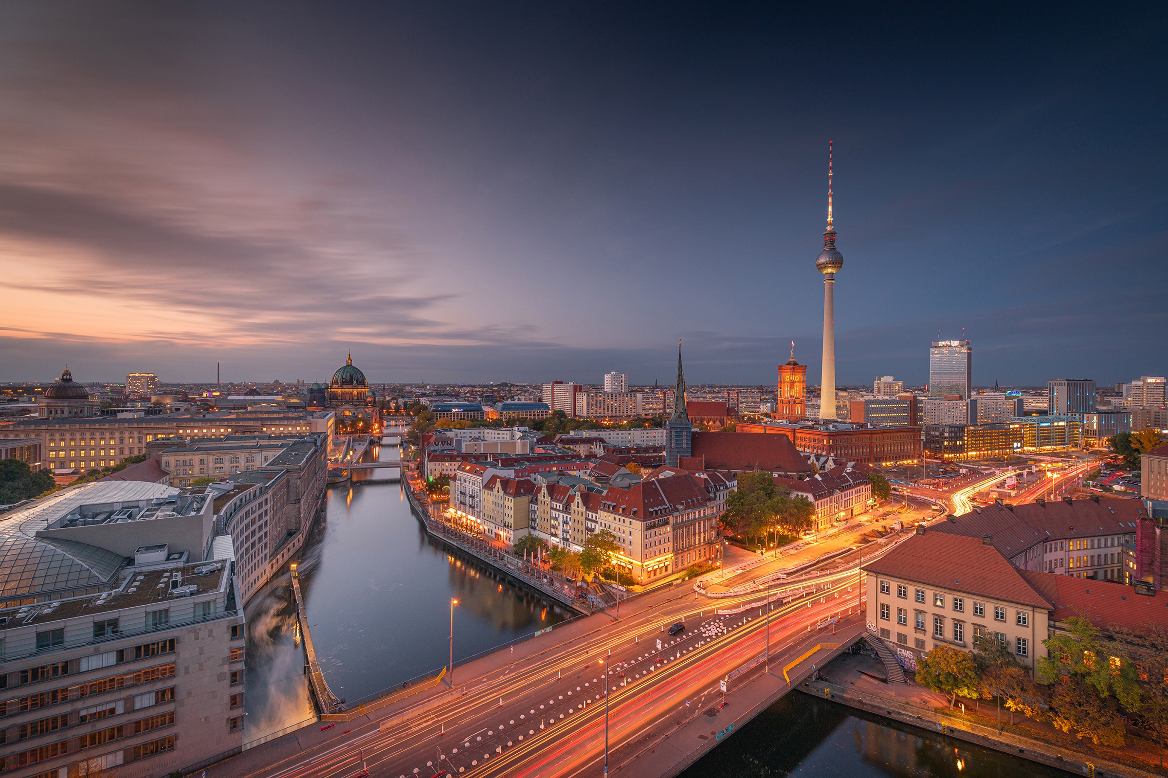Download mobile wallpaper Cities, Berlin, Building, Bridge, Germany, Man Made, Canal for free.