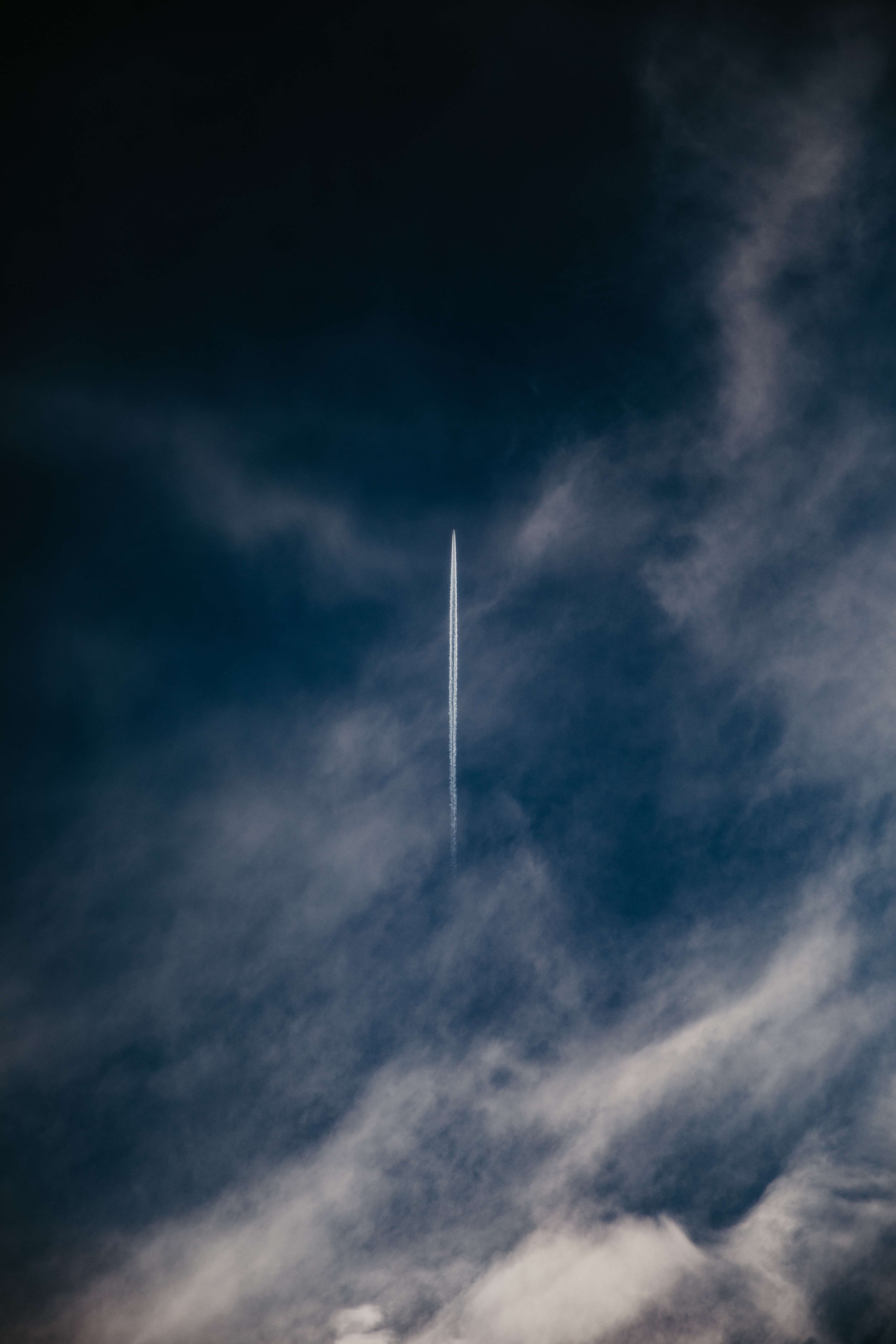 sky, smoke, clouds, miscellanea, miscellaneous, plane, airplane, track, trace
