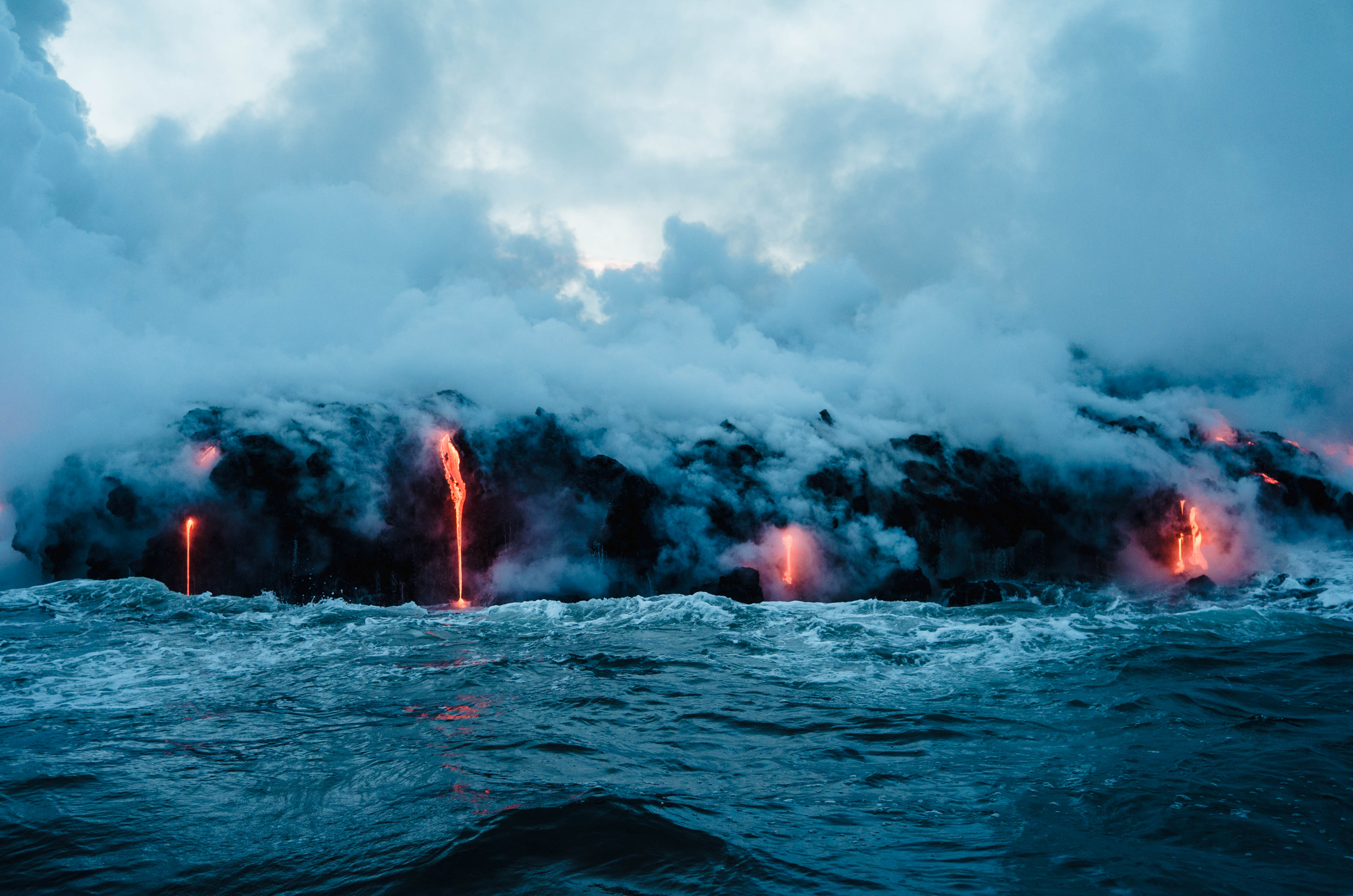 volcano, sea, lava, nature Full HD