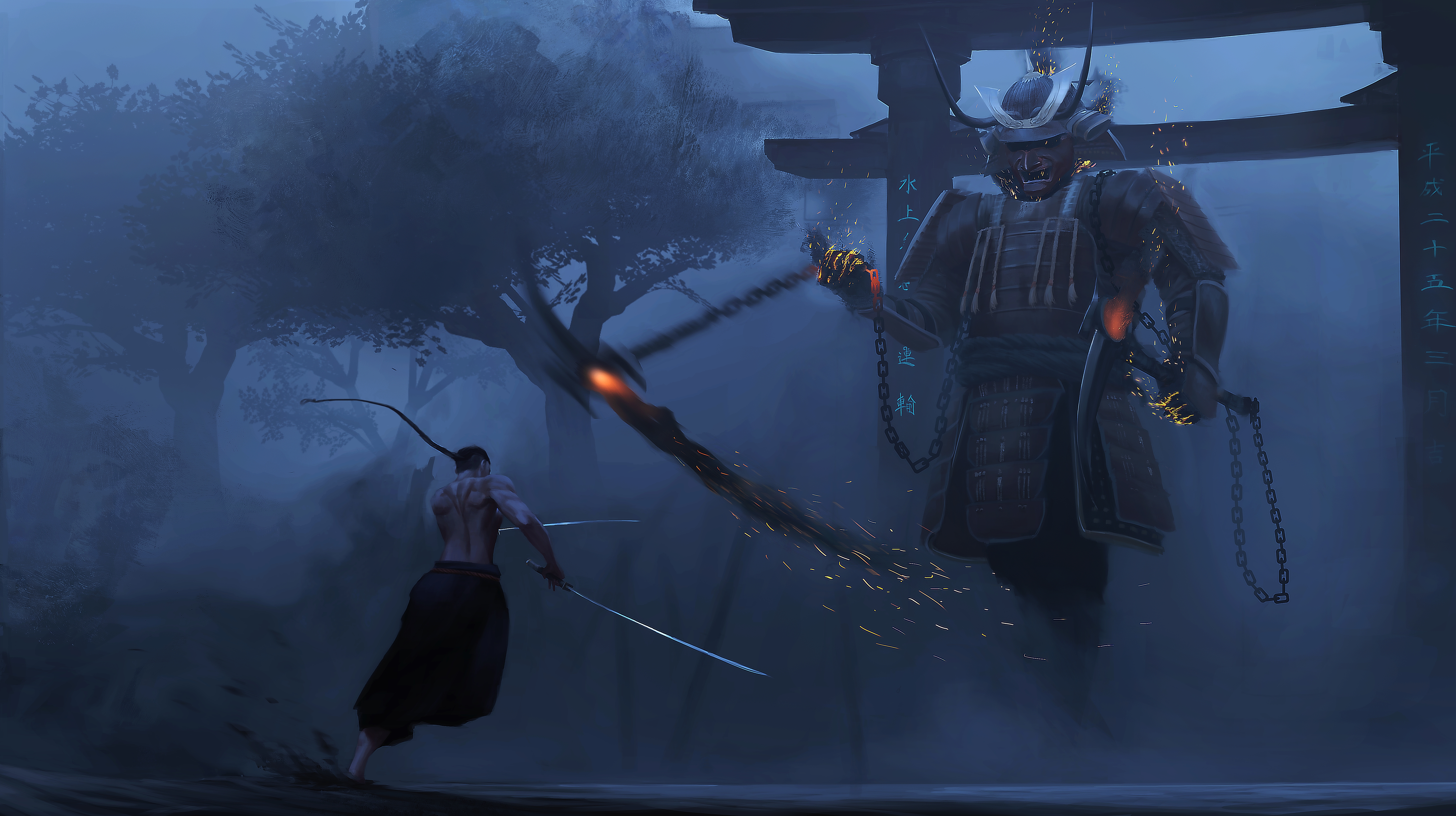 Download mobile wallpaper Fantasy, Fight, Samurai for free.