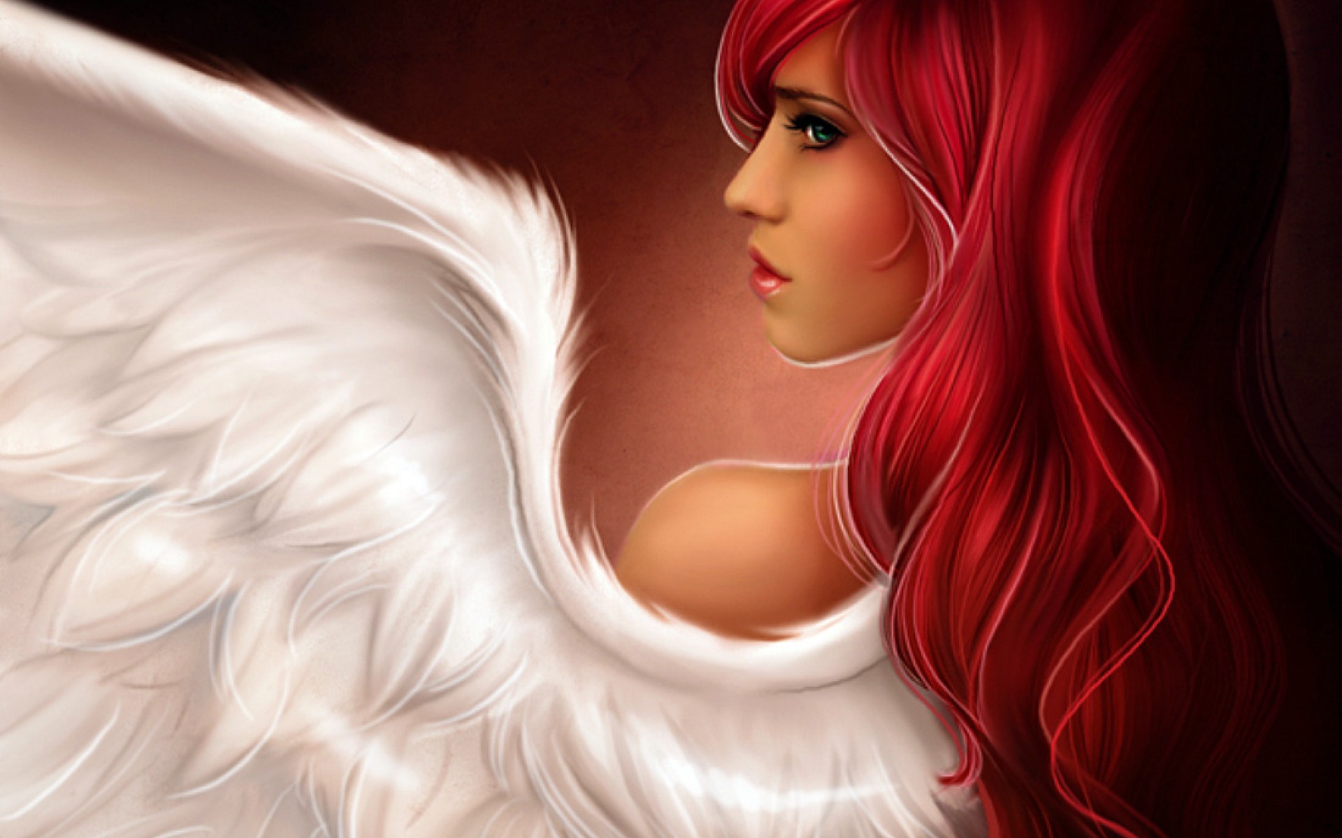 PCデスクトップにファンタジー, 天使, 赤毛, 翼, 長い髪画像を無料でダウンロード