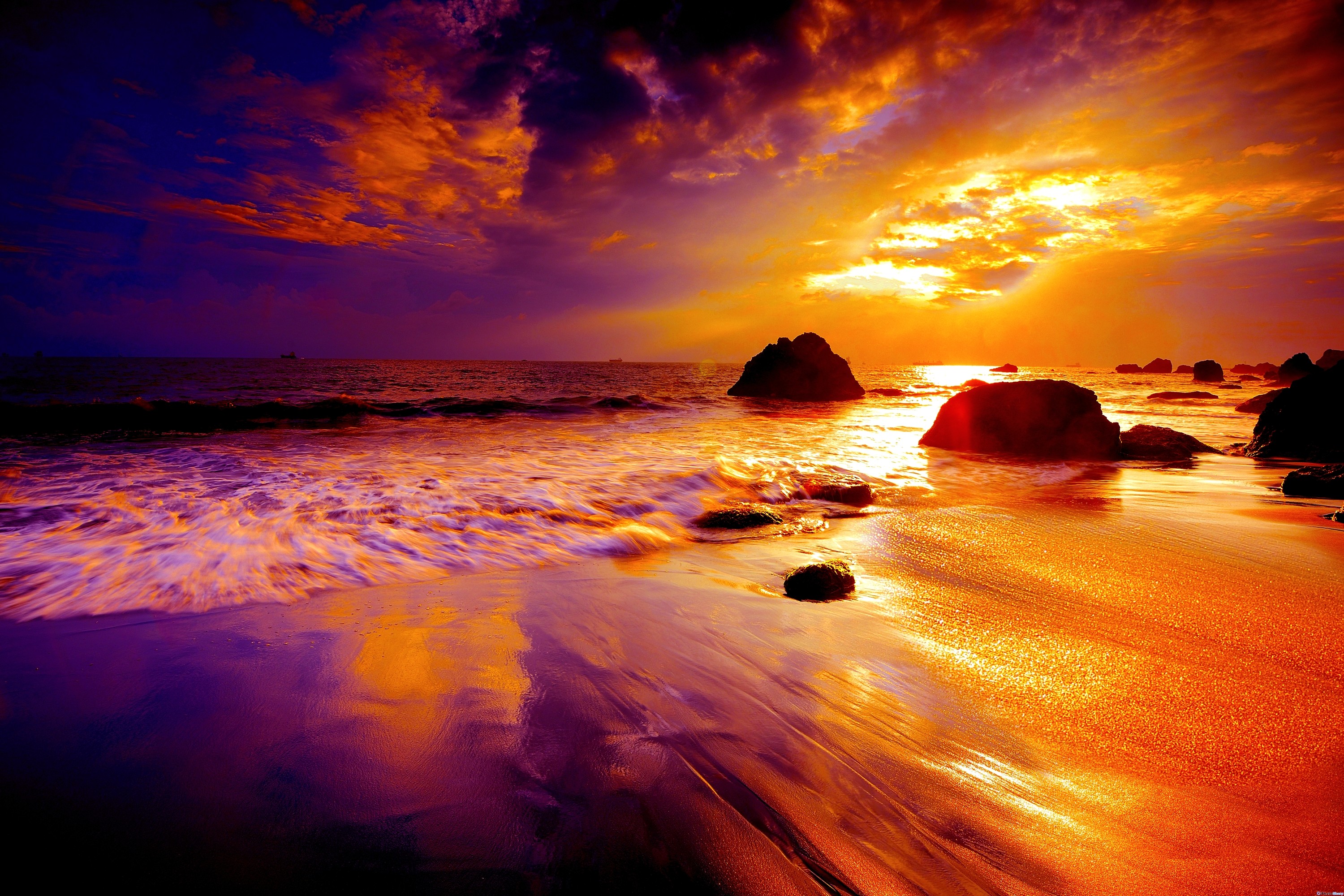Baixe gratuitamente a imagem Pôr Do Sol, Céu, Praia, Areia, Oceano, Roxo, Nuvem, Terra/natureza na área de trabalho do seu PC