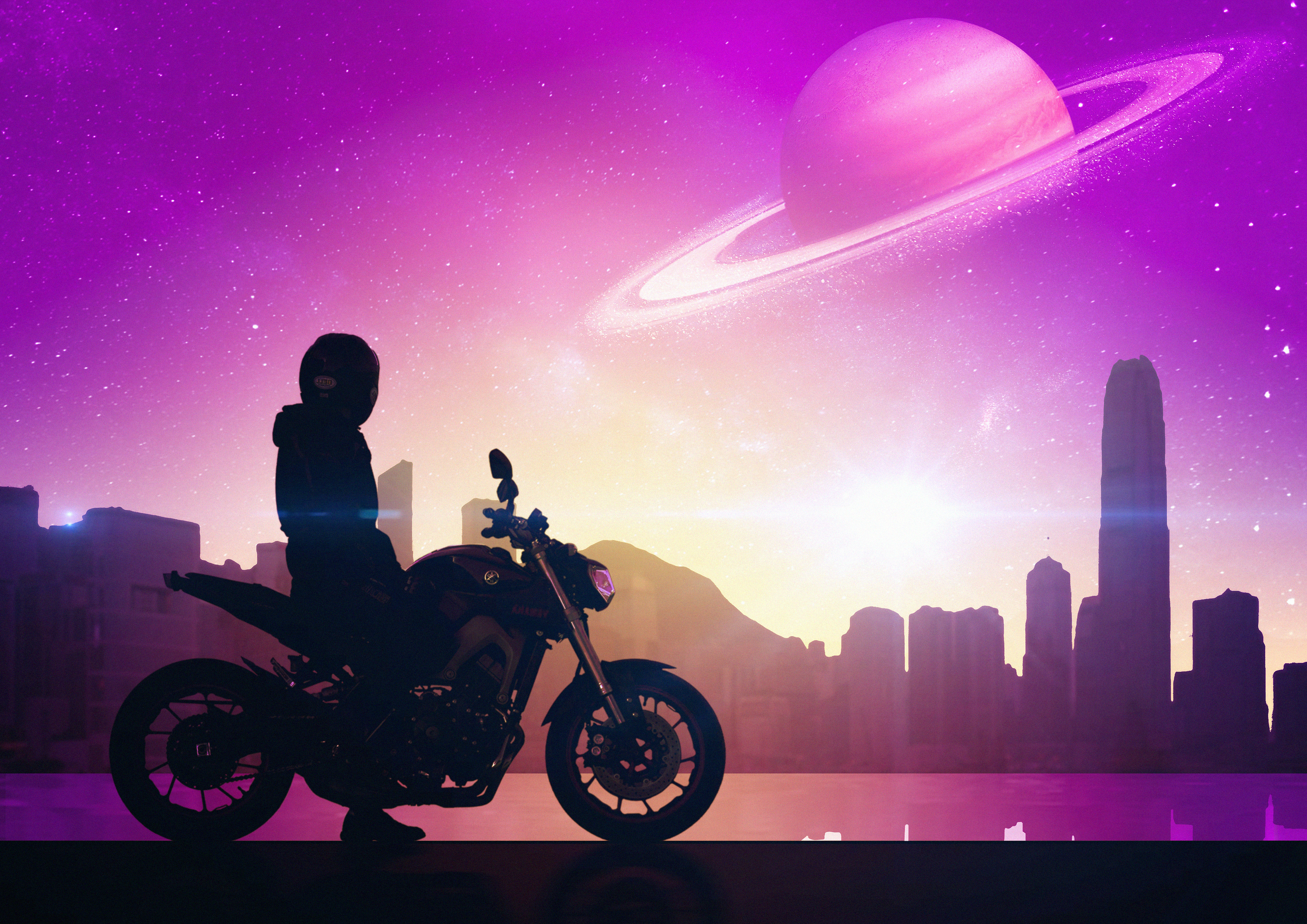 Download mobile wallpaper Planet, Motorcycle, Sci Fi, Artistic for free.