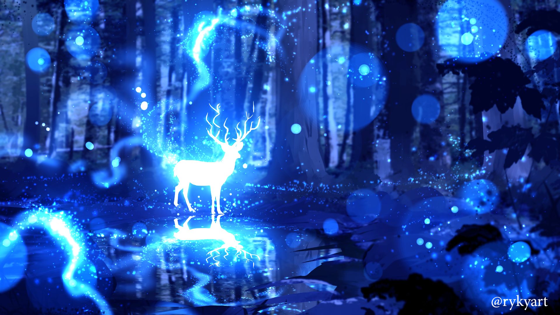 Laden Sie das Fantasie, Wald, Hirsch, Geist, Fantasietiere-Bild kostenlos auf Ihren PC-Desktop herunter