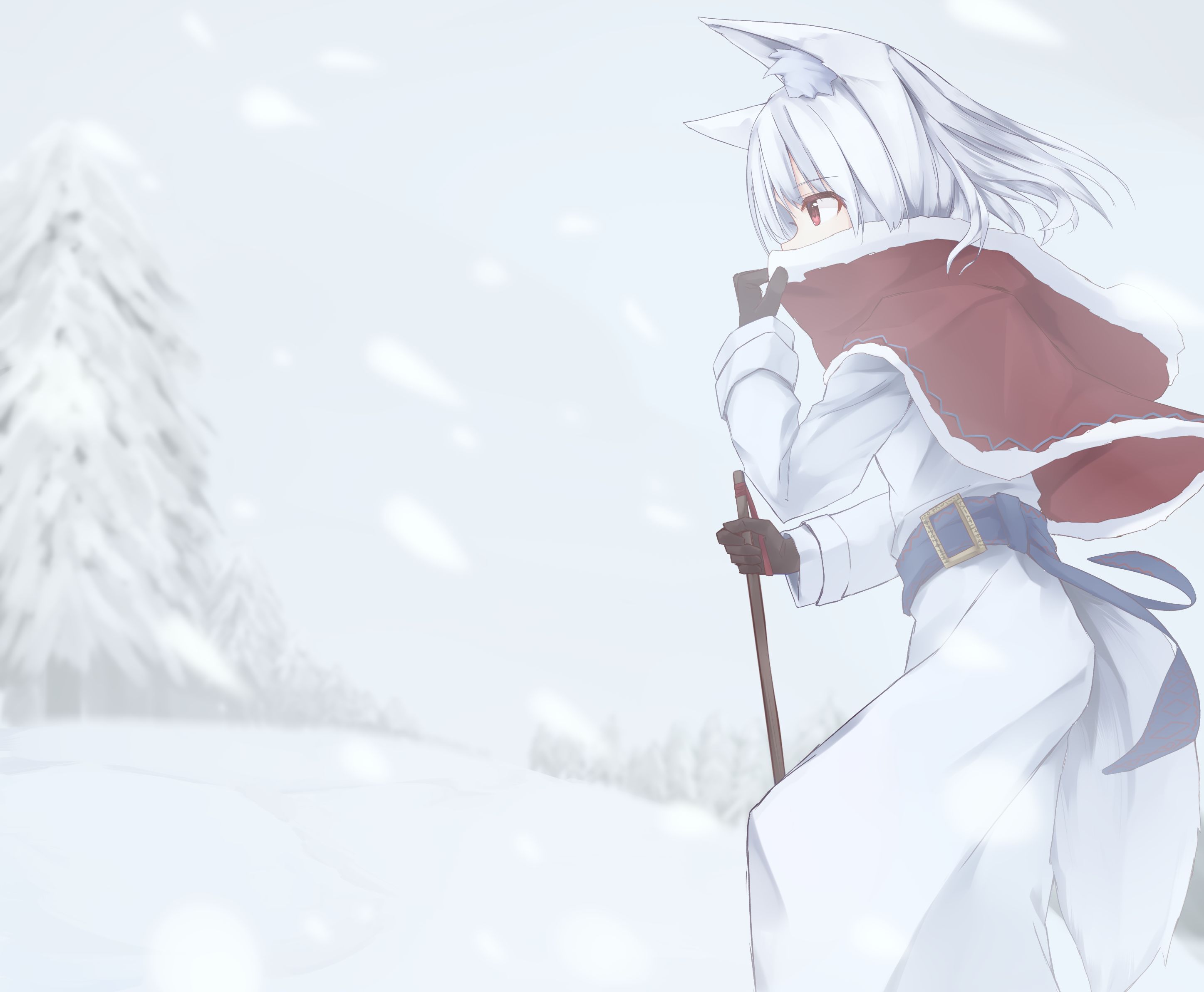 Baixe gratuitamente a imagem Anime, Inverno, Neve, Original, Cabelo Curto, Cabelo Branco, Orelhas De Animais na área de trabalho do seu PC