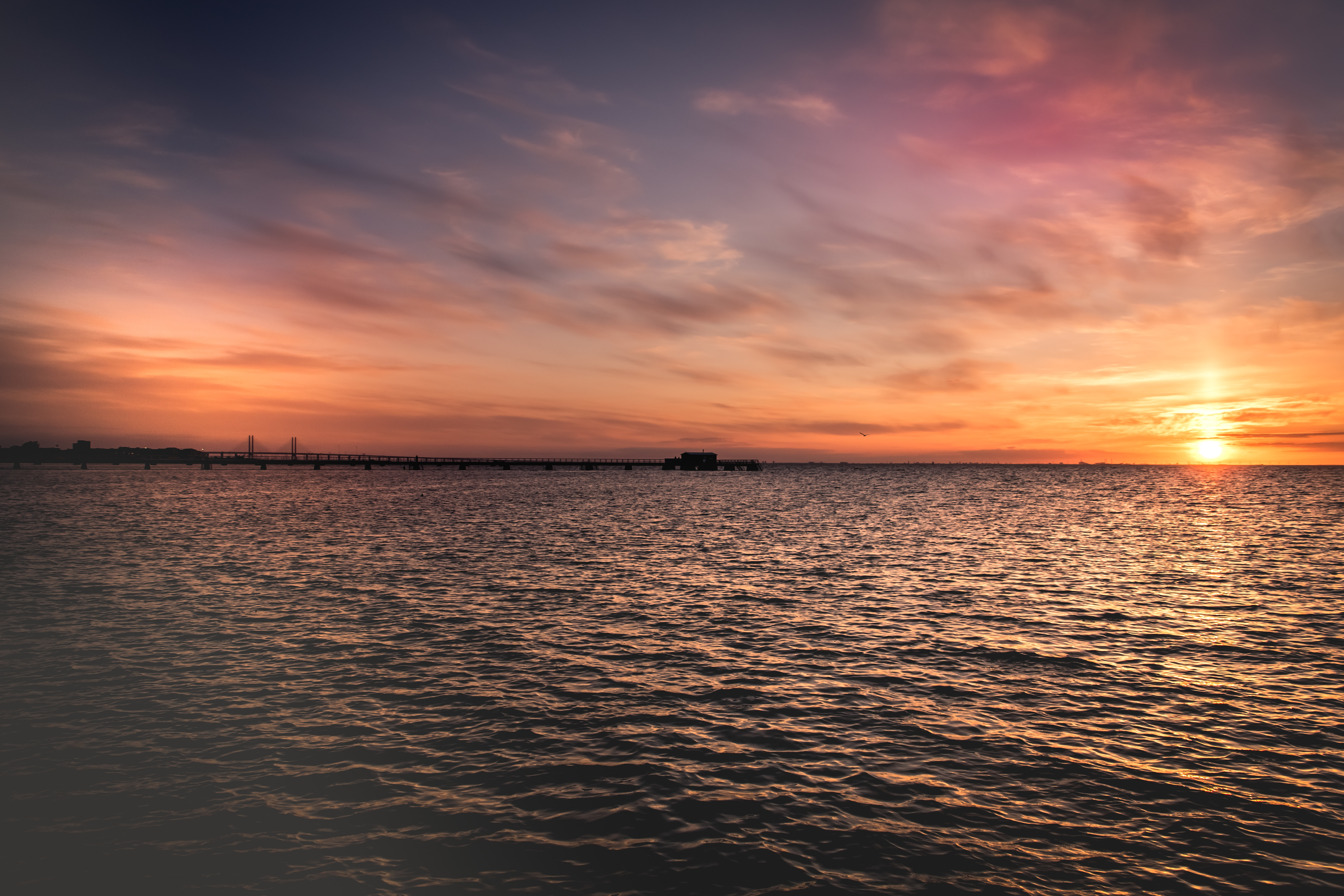 Download mobile wallpaper Glare, Sea, Sun, Horizon, Sunset, Nature for free.