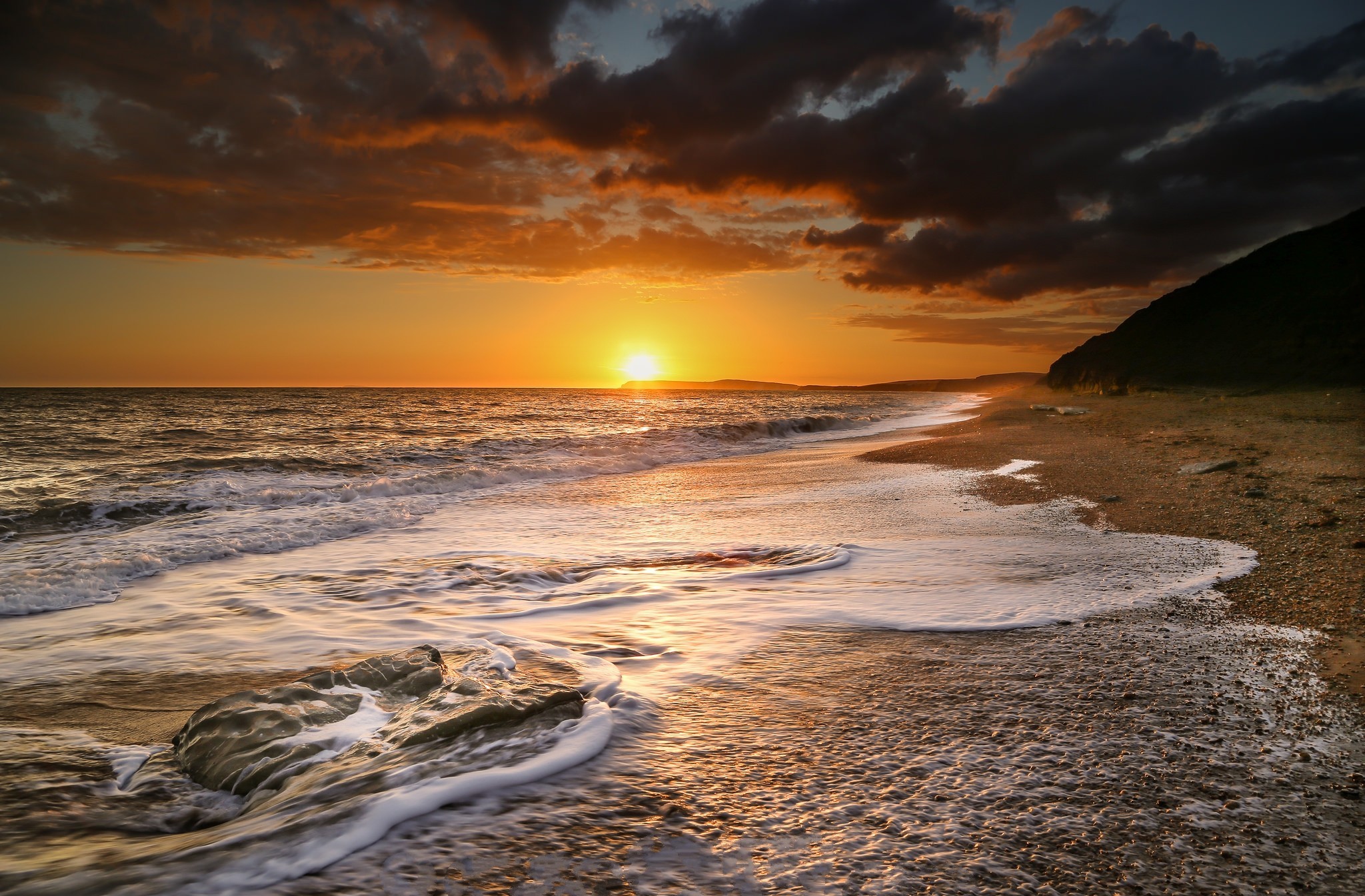 Free download wallpaper Sunset, Sea, Beach, Earth, Cloud, Wave on your PC desktop
