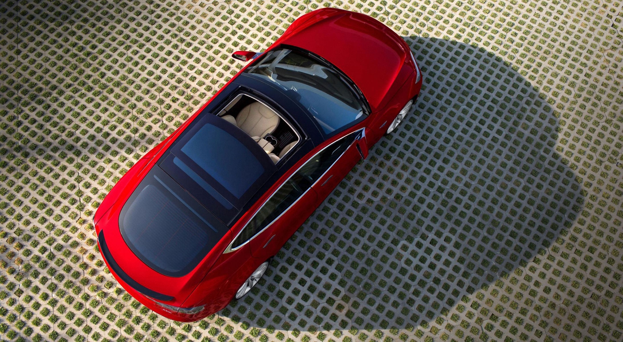 auto, cars, red, view from above, tesla, model s
