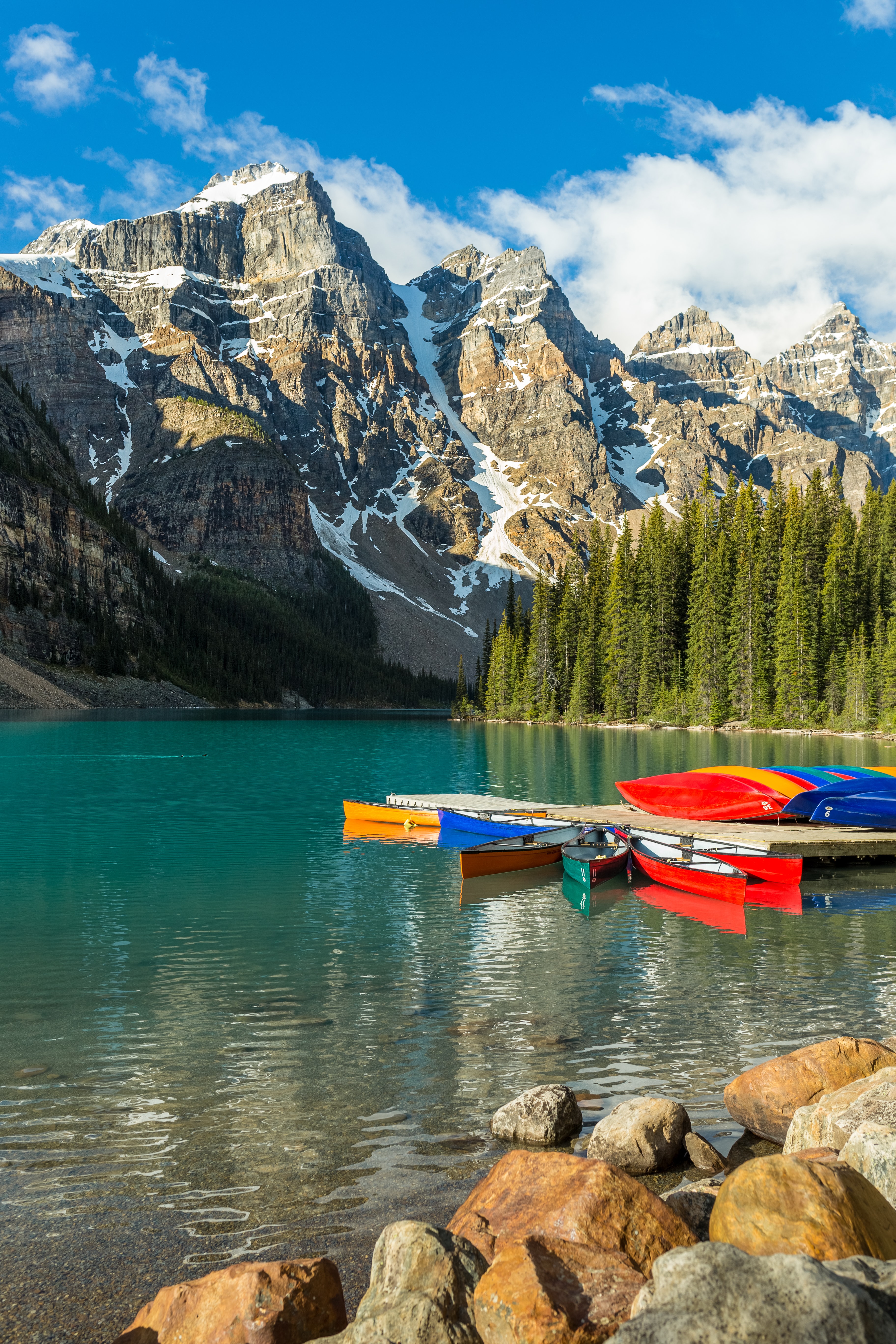 mountains, nature, boats, water, forest Full HD