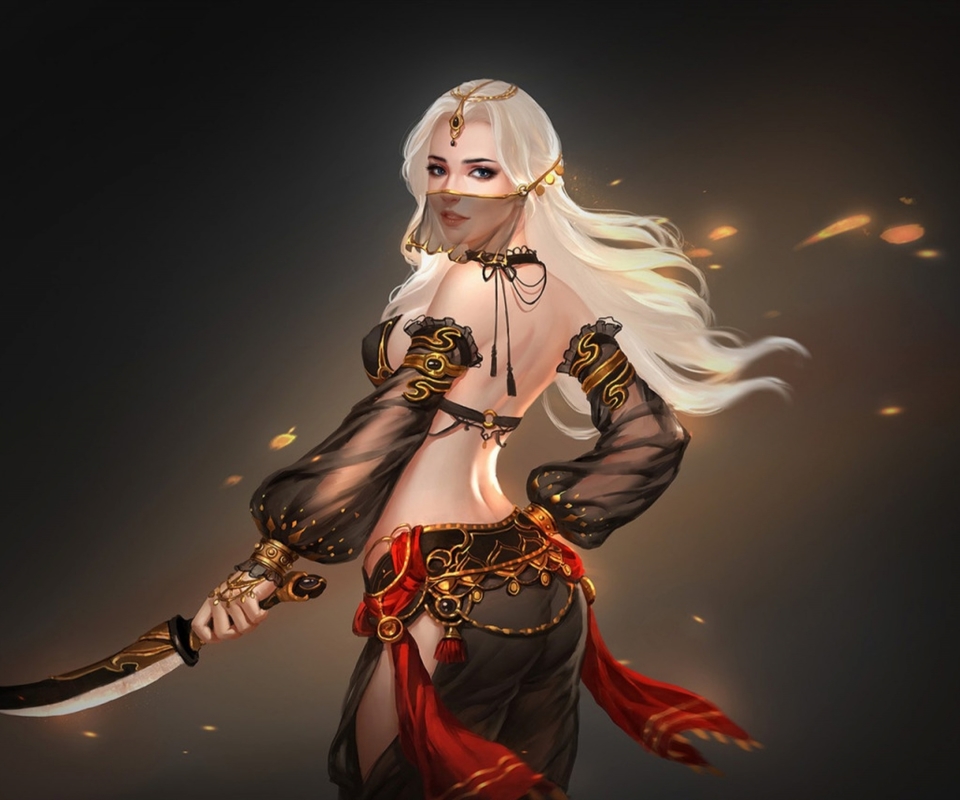 Free download wallpaper Fantasy, Dagger, Women Warrior, White Hair on your PC desktop