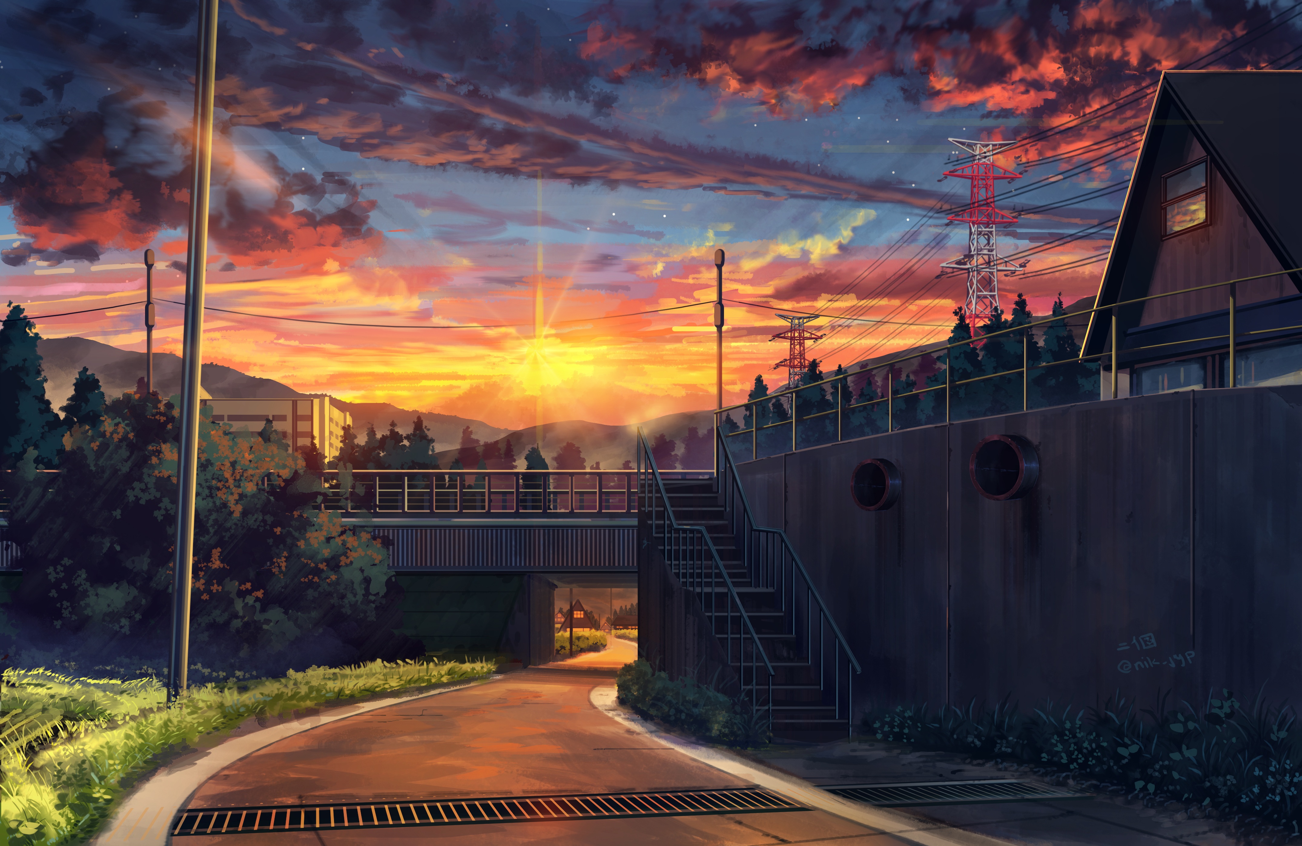 Download mobile wallpaper Anime, Road, Stairs, Original for free.