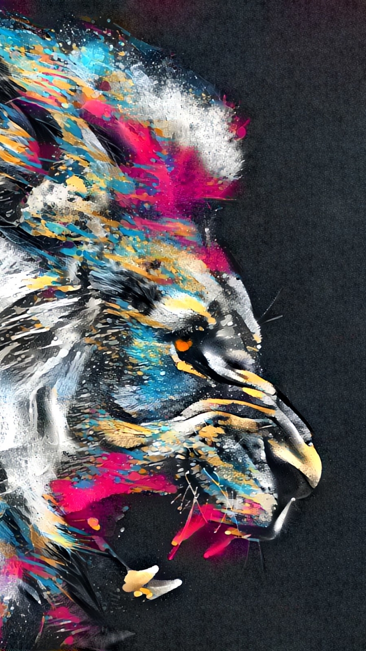 無料モバイル壁紙動物, ライオン, 猫, 色, カラフルをダウンロードします。