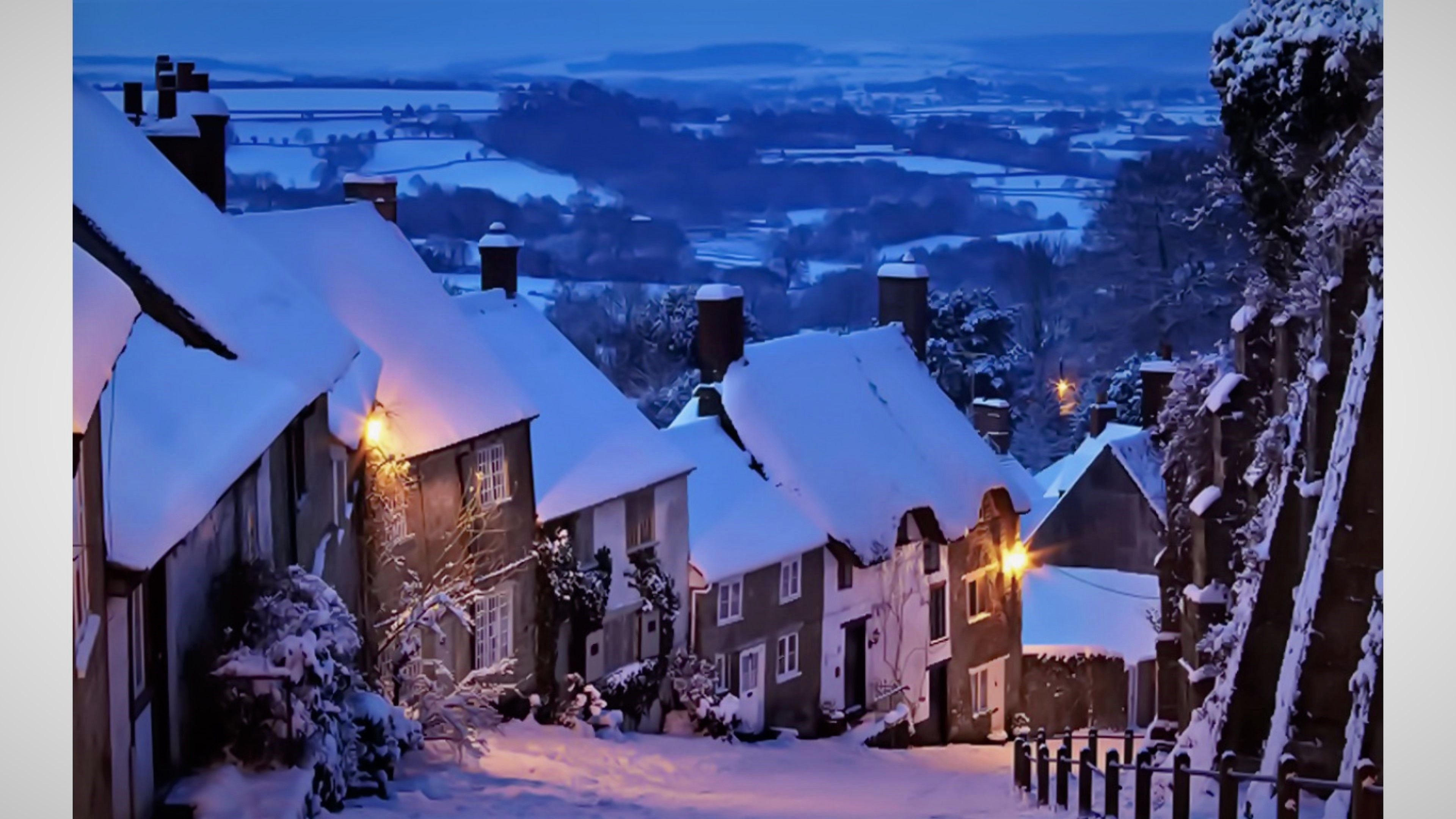 Download mobile wallpaper Winter, Snow, House, Street, England, Man Made for free.