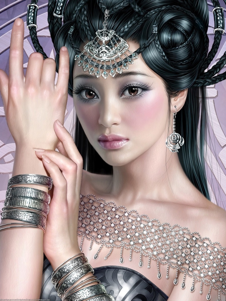 Download mobile wallpaper Fantasy, Silver, Women, Asian for free.