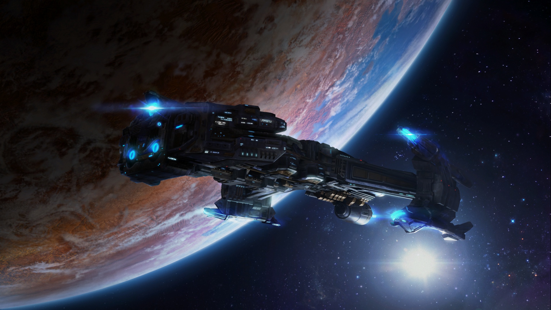 Скачать обои бесплатно Космос, Планета, Космический Корабль, Видеоигры, Стар Крафт, Боевой Крейсер (Starcraft) картинка на рабочий стол ПК
