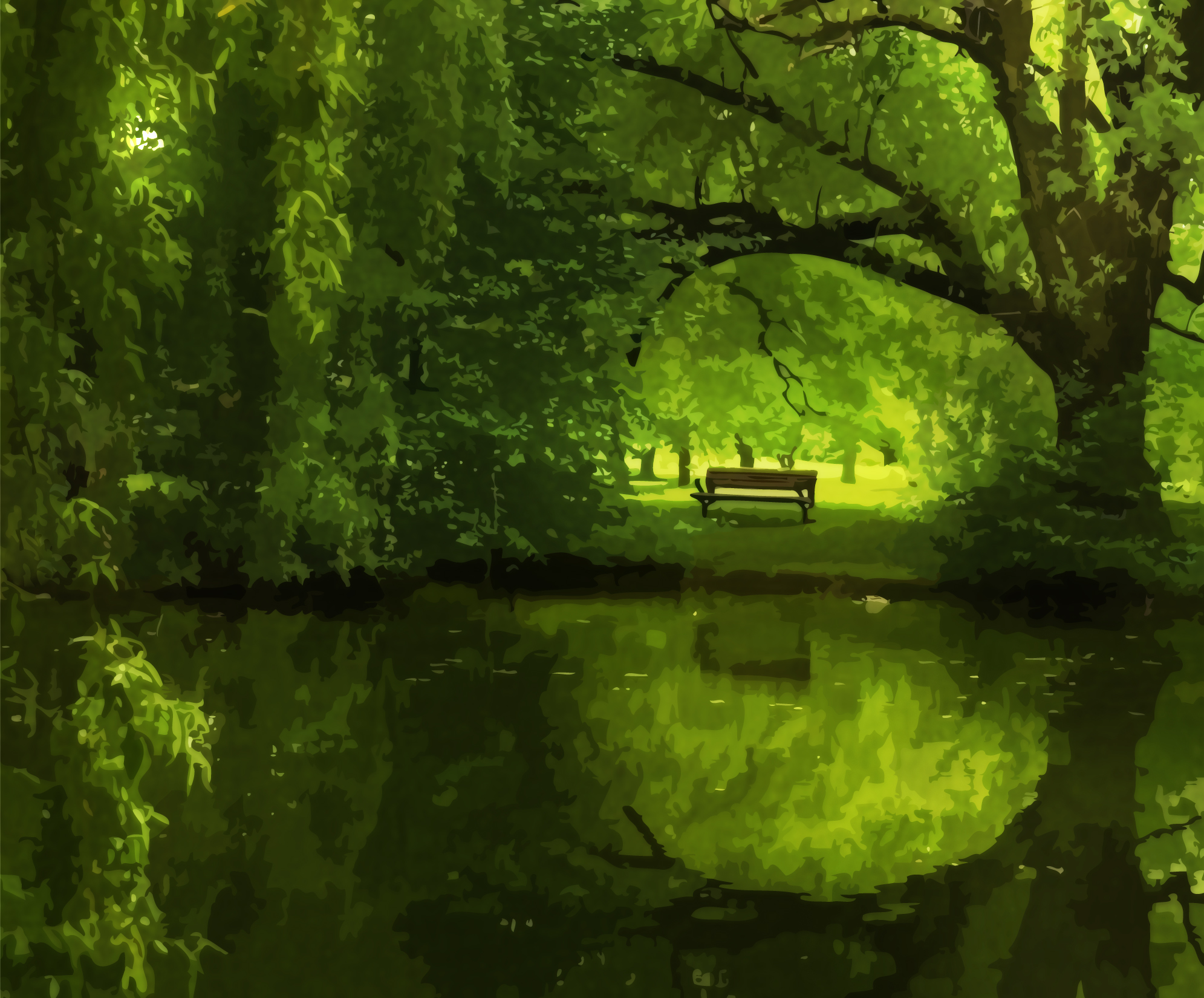 Free download wallpaper Reflection, Tree, Earth, Bench on your PC desktop