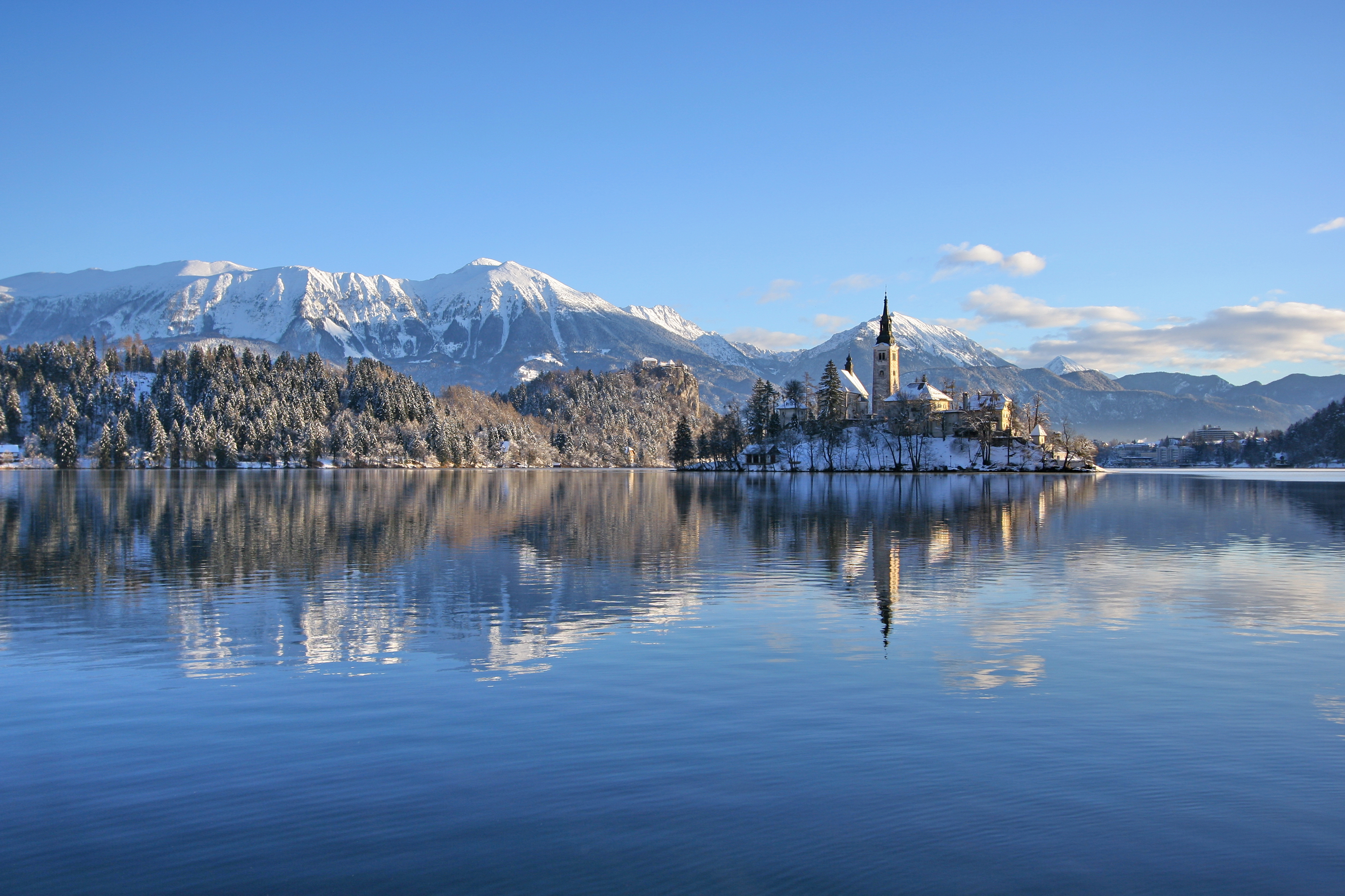 Download mobile wallpaper Winter, Lake, Churches, Religious, Assumption Of Mary Church for free.
