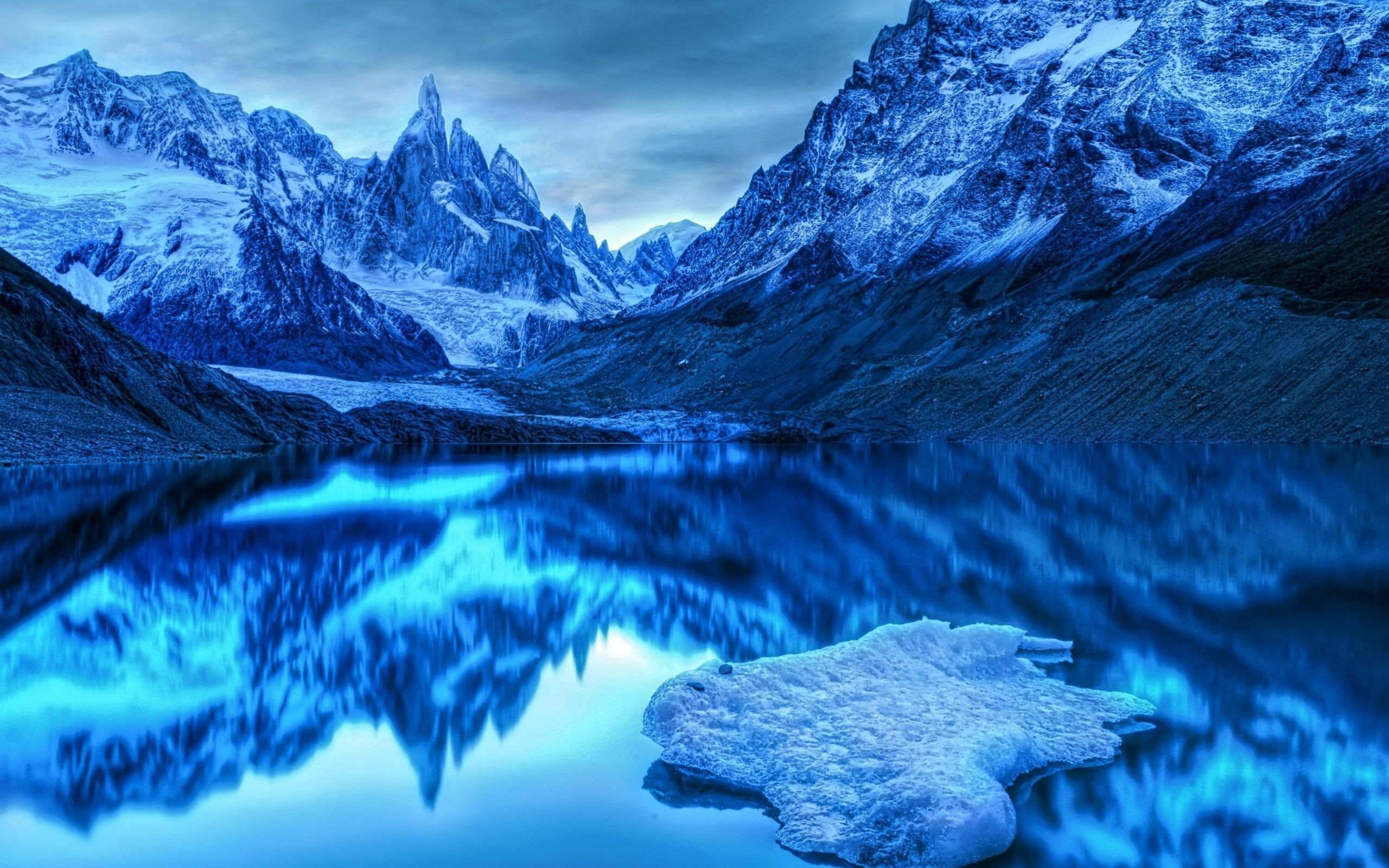 snow, mountains, nature, ice, lake, reflection