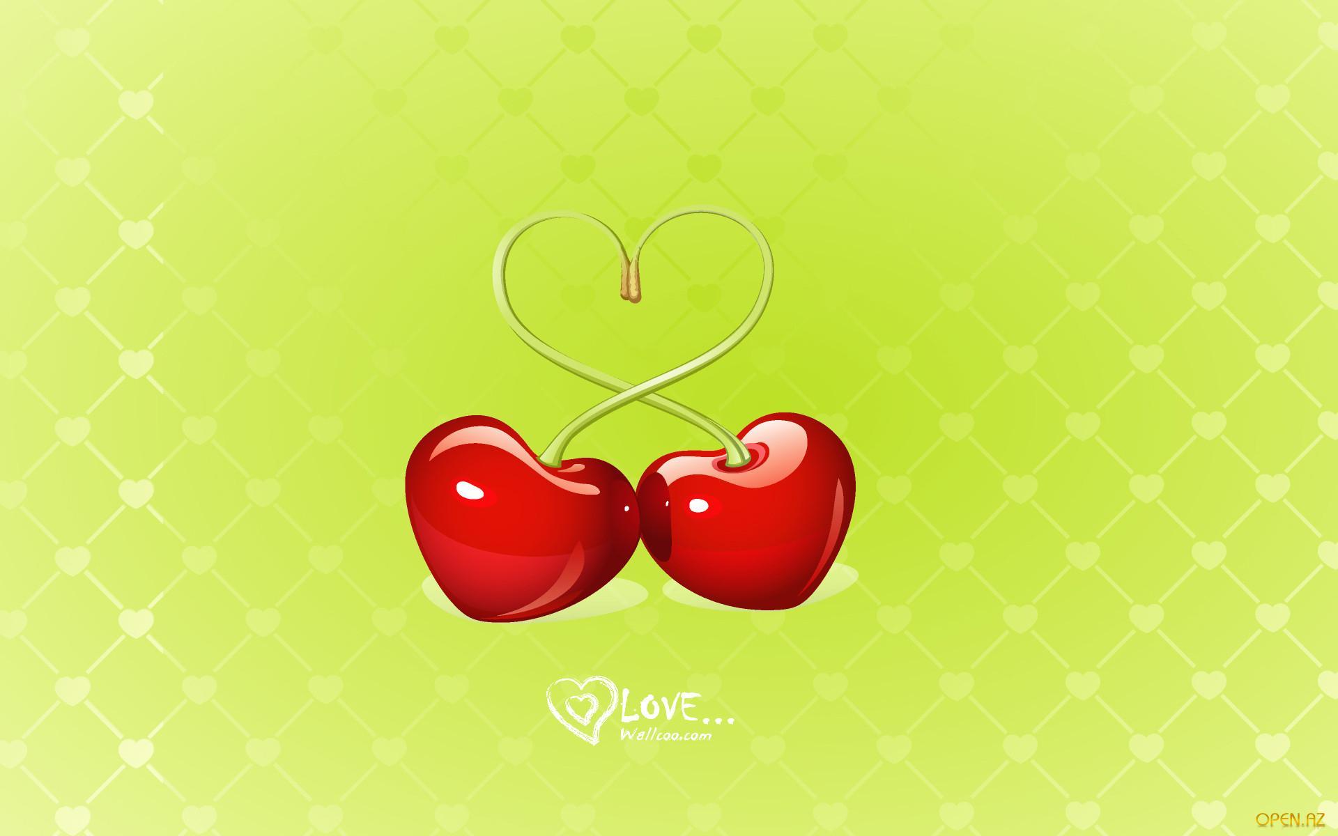 11453 завантажити шпалери любов, фрукти, вишня, серця, малюнки, ягоди, зелений - заставки і картинки безкоштовно