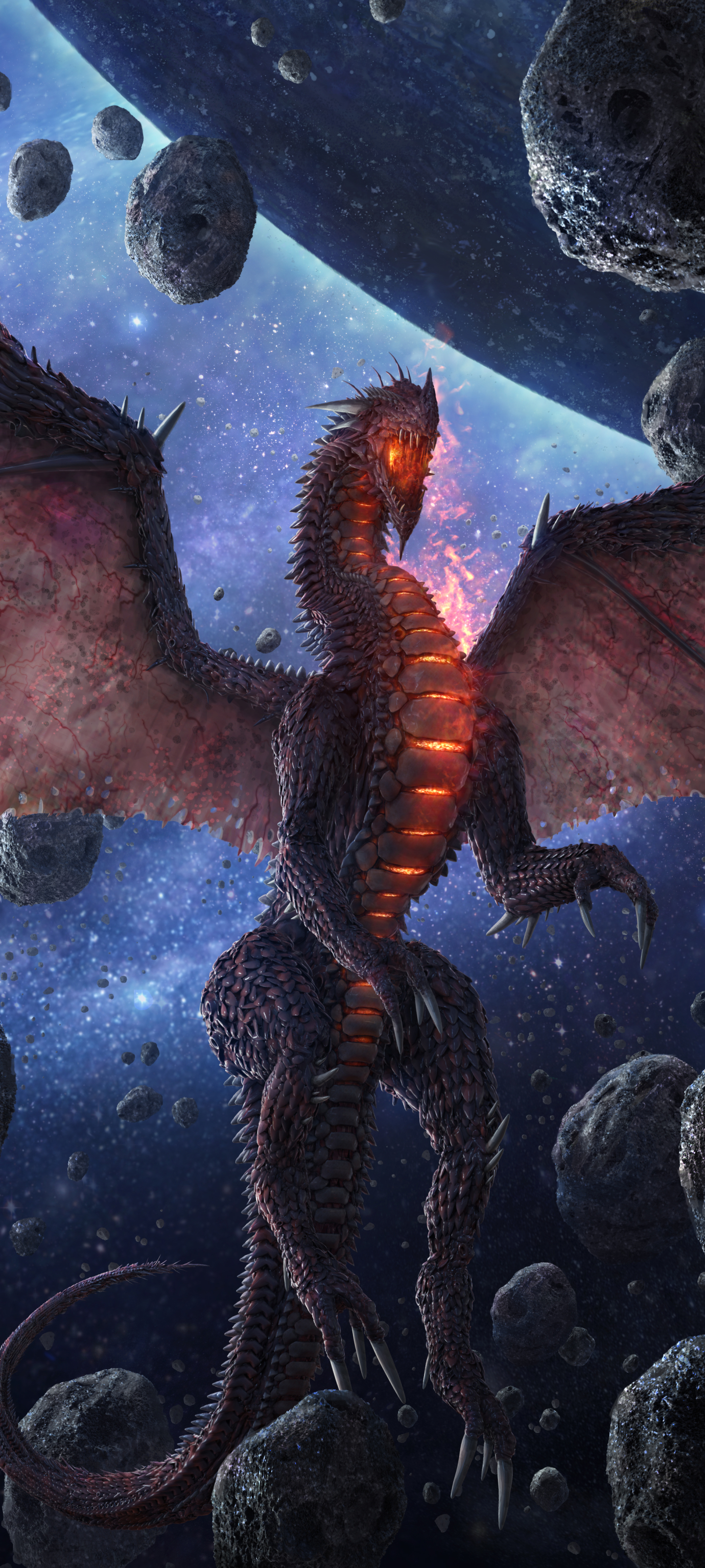 Download mobile wallpaper Fantasy, Dragon, Asteroid for free.