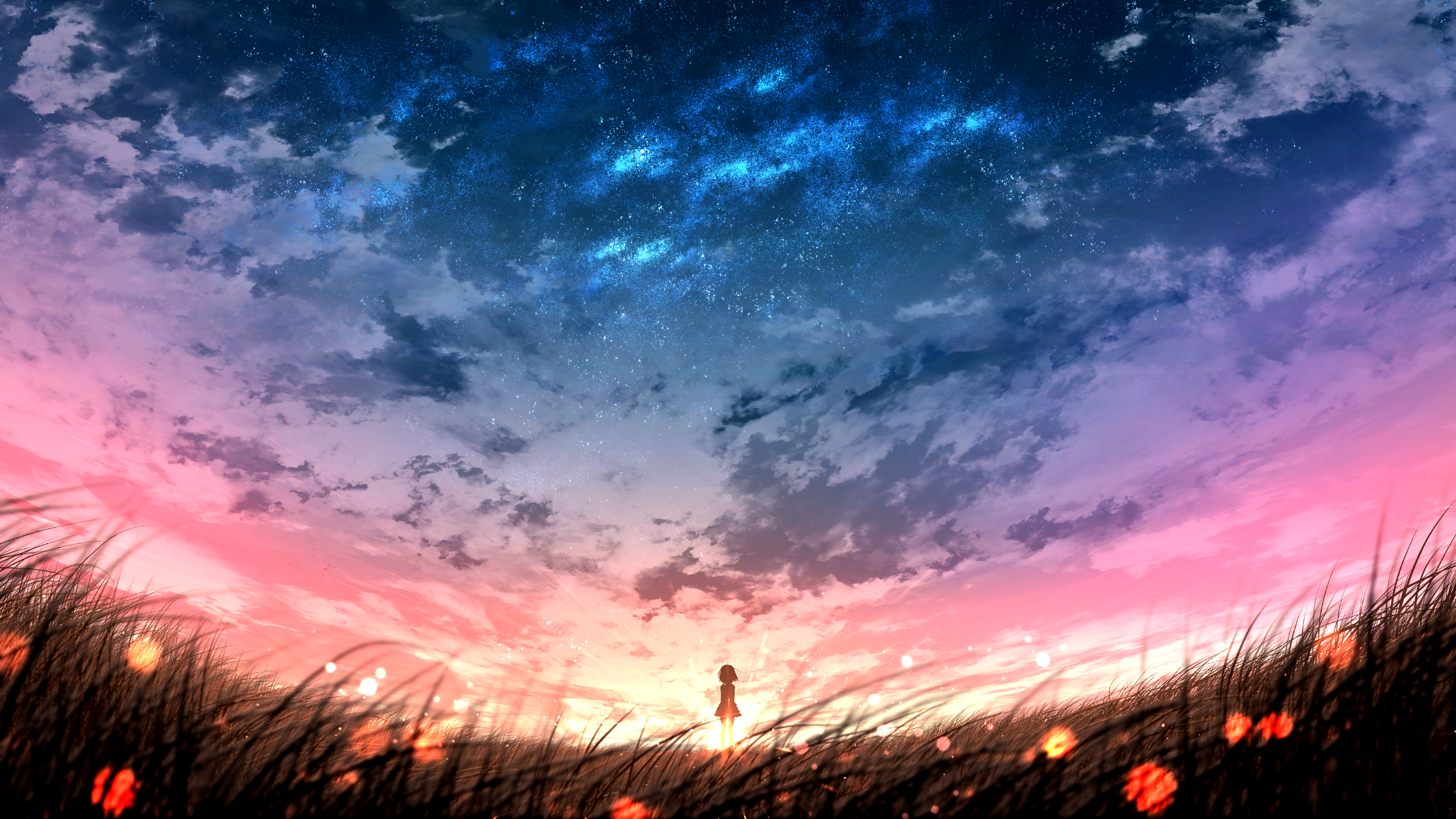 Скачать картинку Аниме, Небо, Закат Солнца в телефон бесплатно.