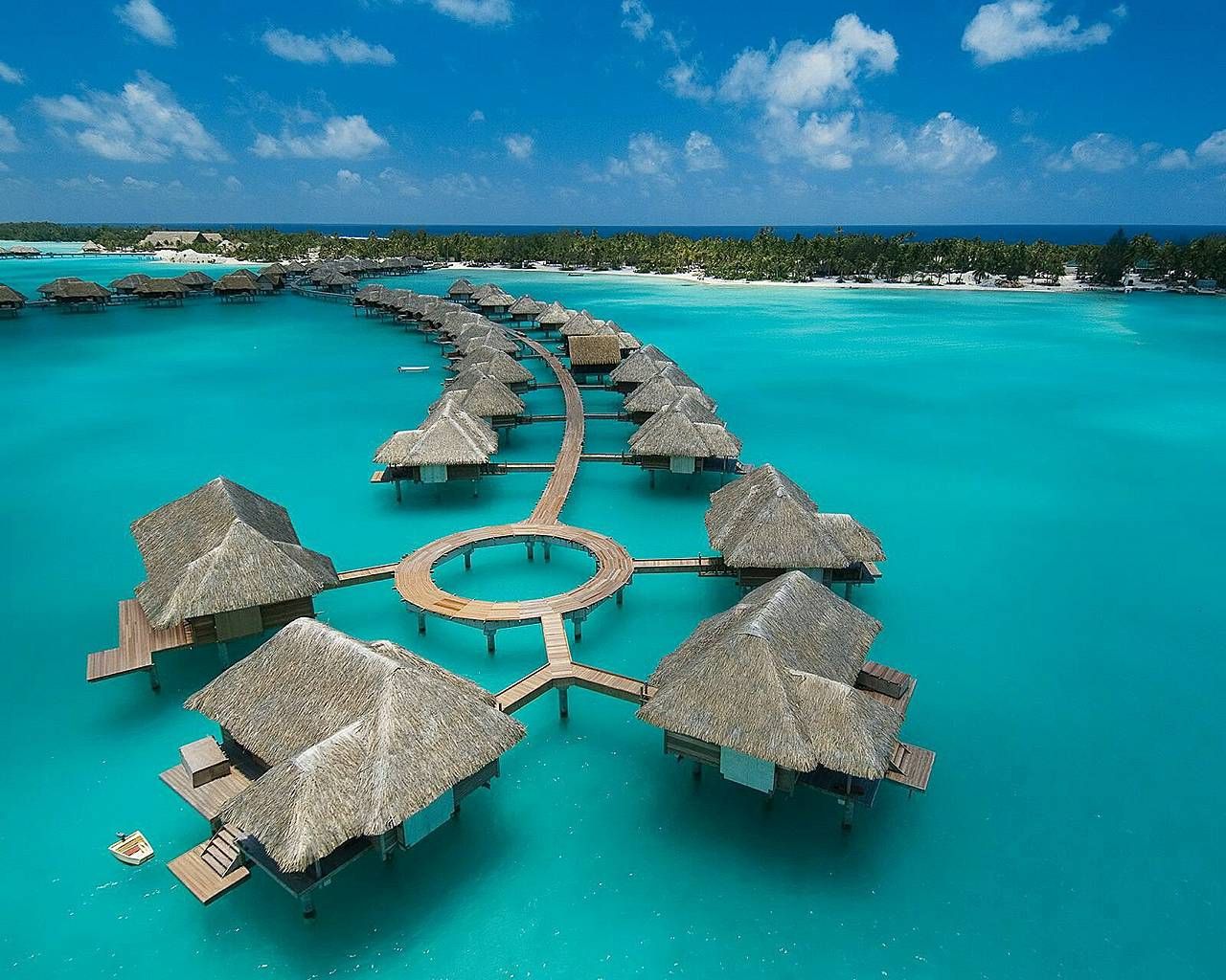 Download mobile wallpaper Hotels, Bora Bora, Sky, Water, Nature, Island for free.