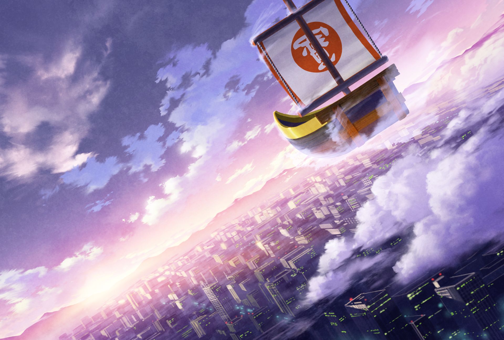 Download mobile wallpaper Anime, Sky, Building, Boat, Cloud, Original for free.