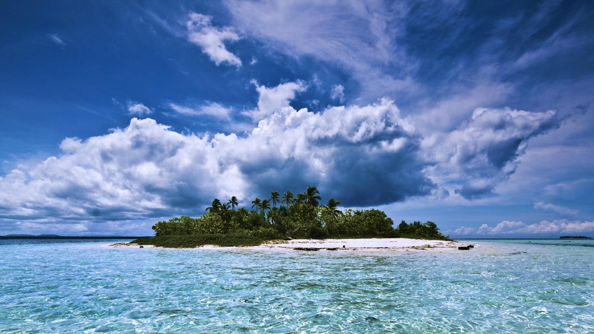 Скачать обои бесплатно Море, Облака, Пальмы, Океан, Остров, Земля/природа картинка на рабочий стол ПК