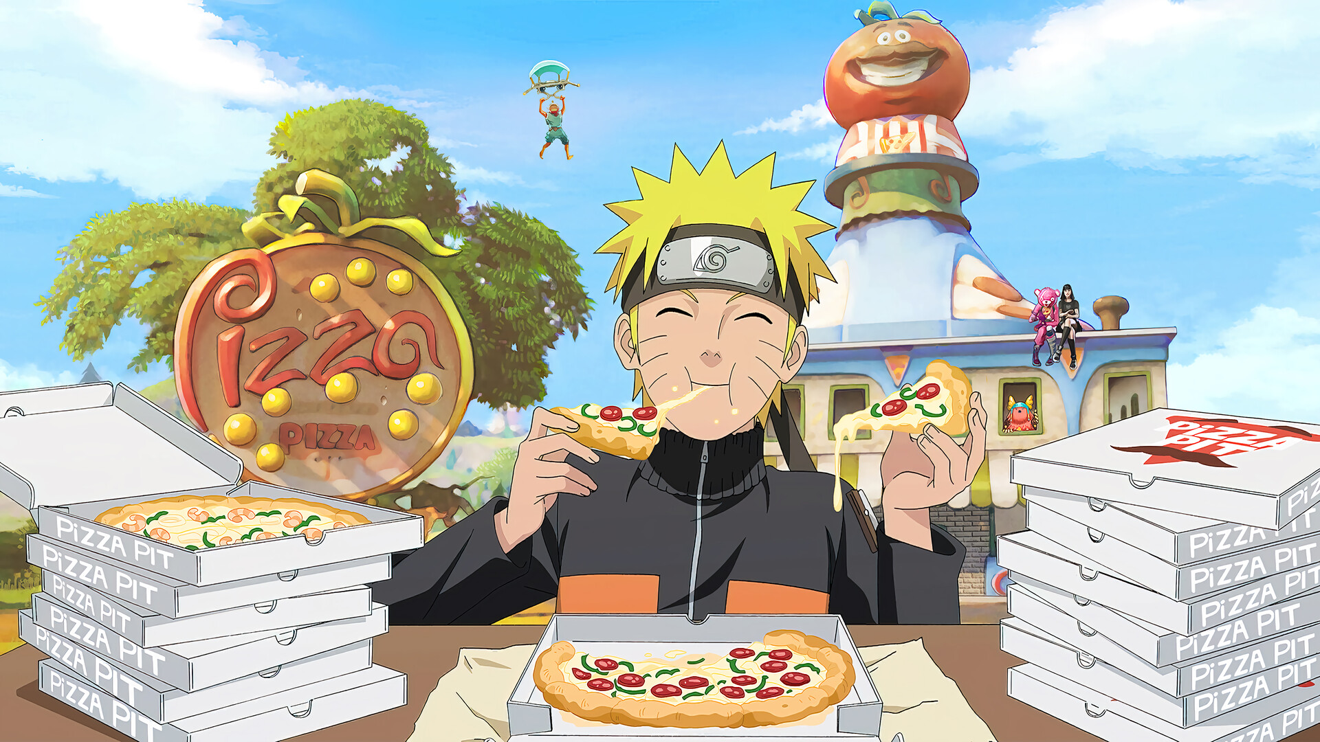 Laden Sie das Pizza, Computerspiele, Naruto Uzumaki, Fortnite-Bild kostenlos auf Ihren PC-Desktop herunter