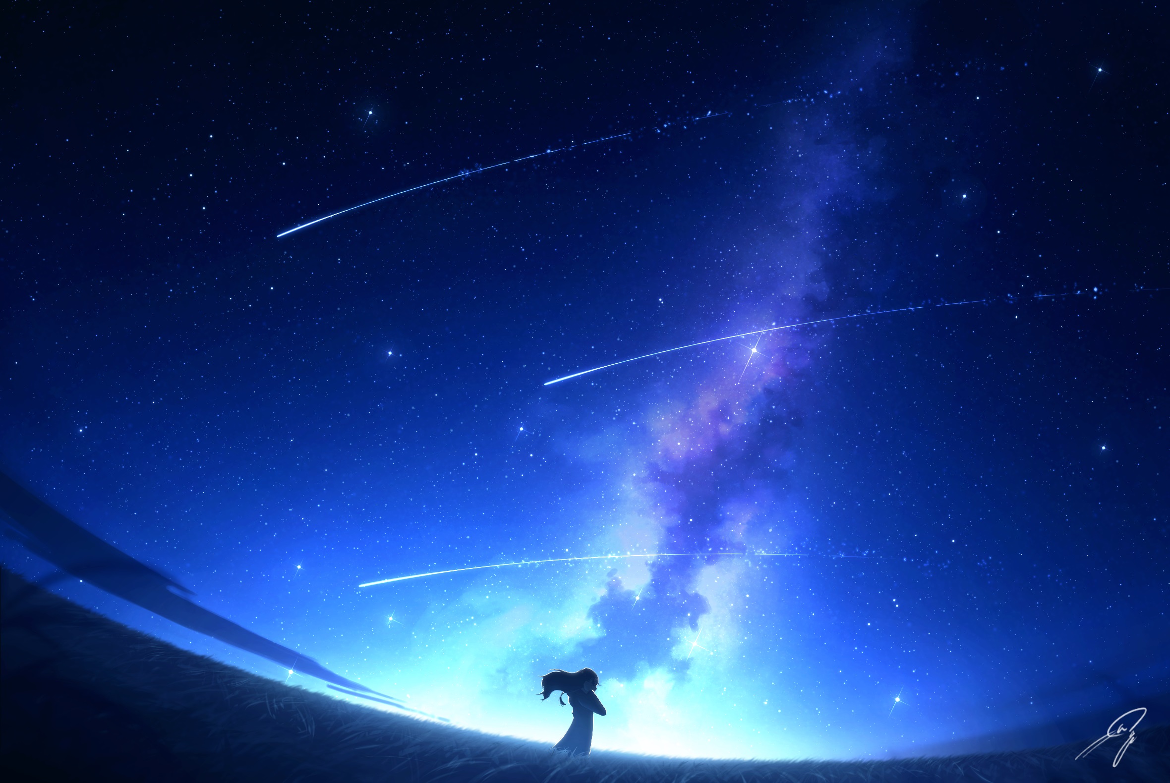 Скачать обои бесплатно Аниме, Звездное Небо, Падающая Звезда, Оригинал картинка на рабочий стол ПК
