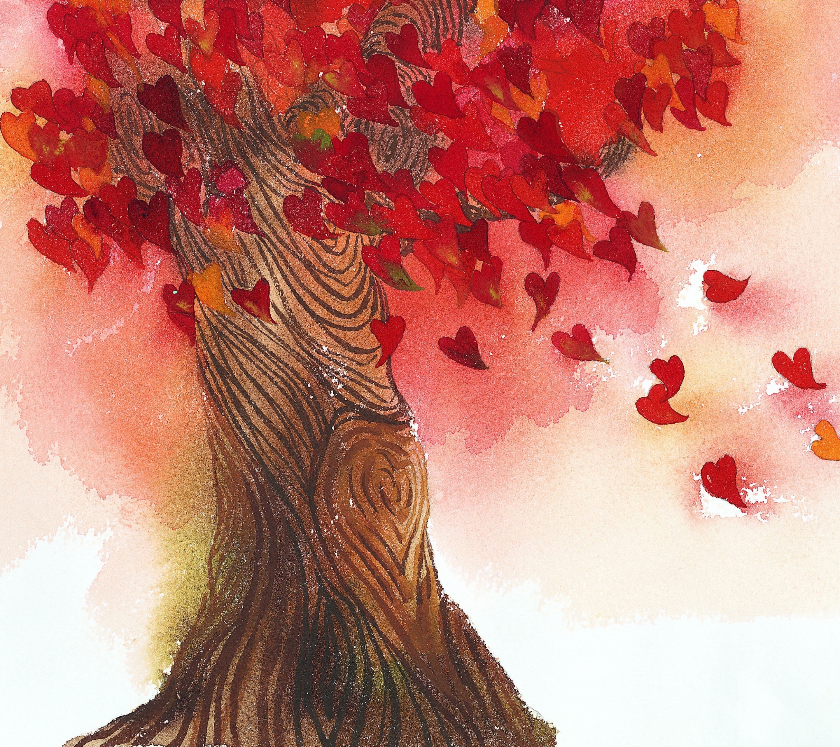 Скачать обои бесплатно Осень, Любовь, Сердце, Падать, День Святого Валентина, Художественные, Романтический картинка на рабочий стол ПК
