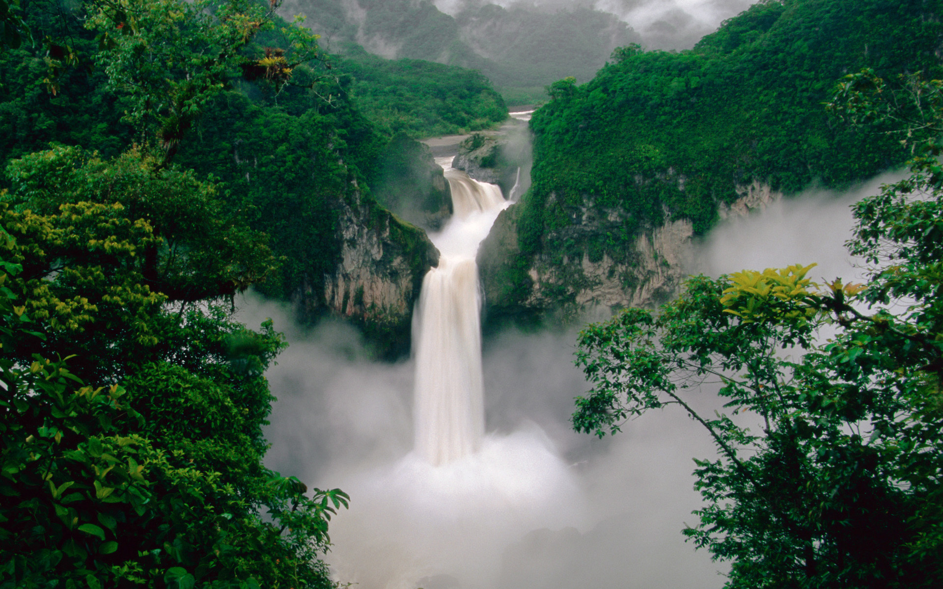 Download mobile wallpaper Waterfalls, Waterfall, Forest, Tree, Earth, Greenery for free.