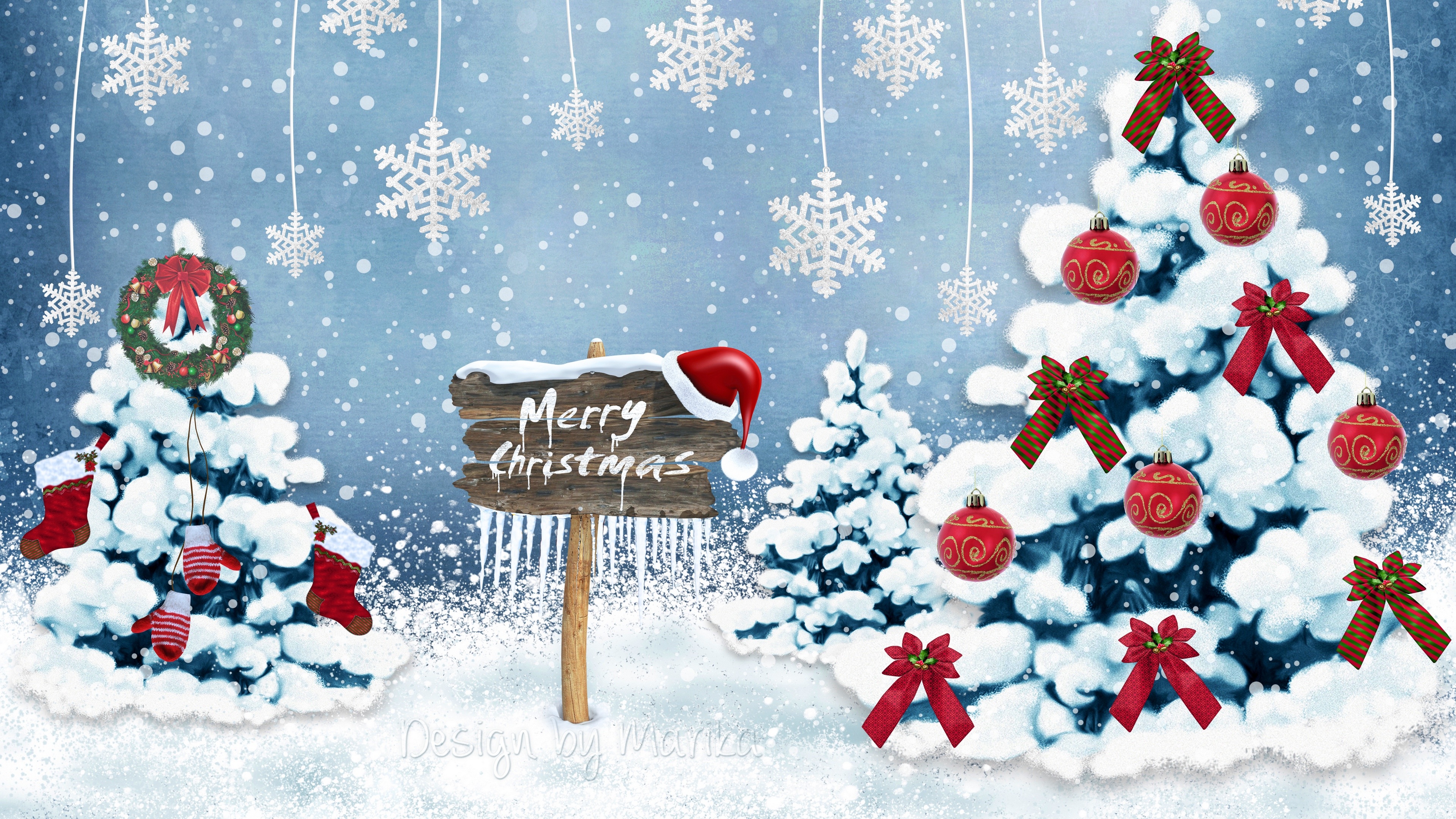 Скачать обои бесплатно Снег, Рождество, Знак, Украшение, Рождественская Елка, Праздничные картинка на рабочий стол ПК