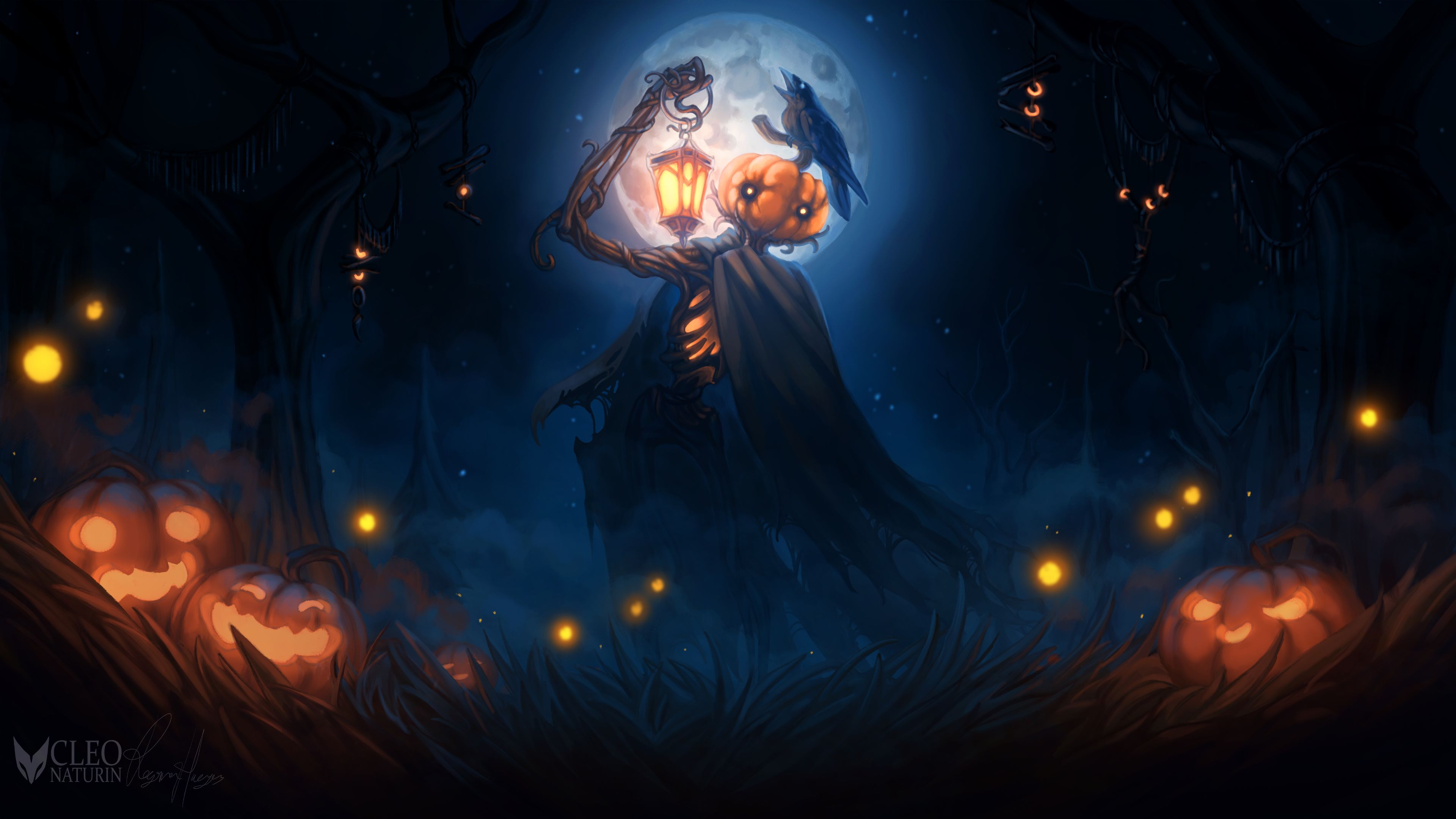 Free download wallpaper Halloween, Night, Moon, Holiday, Lantern, Crow, Spooky, Jack O' Lantern on your PC desktop