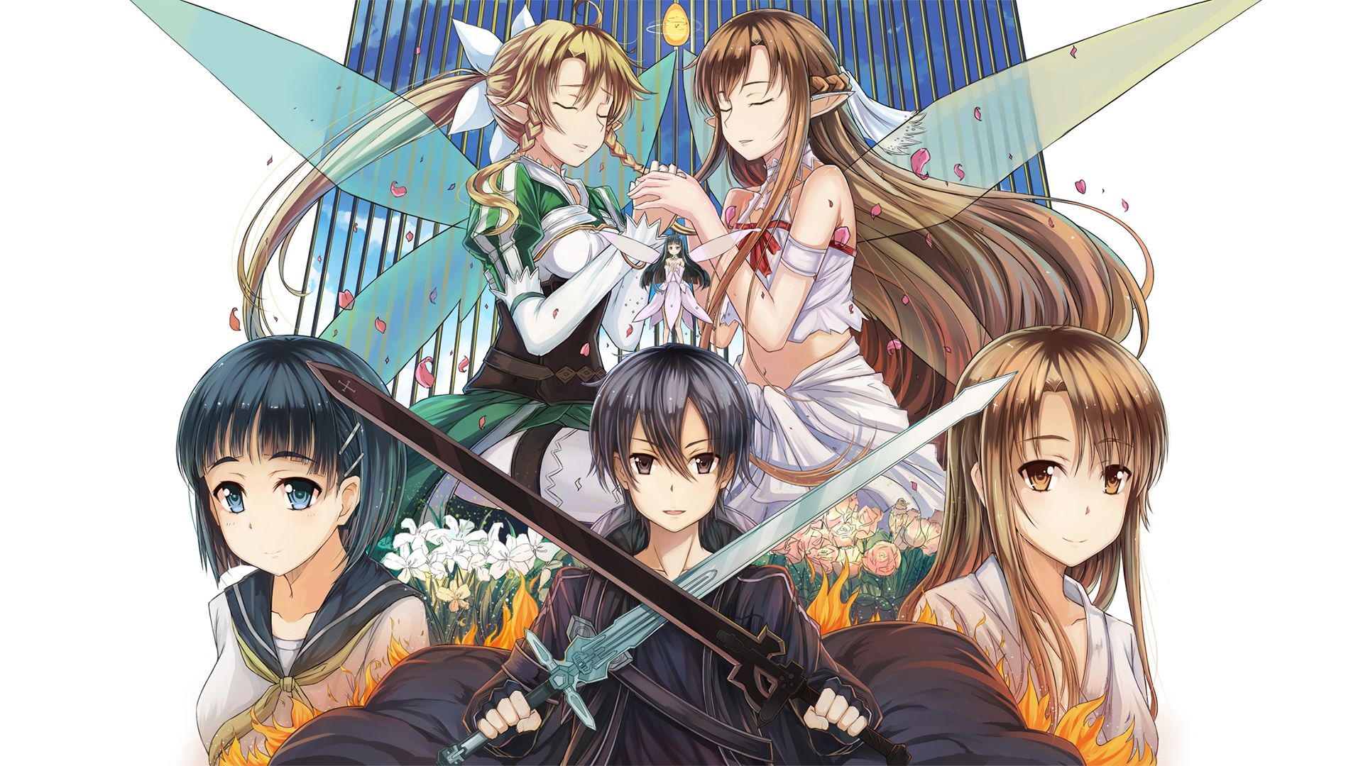 Descarga gratuita de fondo de pantalla para móvil de Sword Art Online, Animado, Asuna Yuuki, Kirito (Arte De Espada En Línea), Kazuto Kirigaya, Suguha Kirigaya, Leafa (Arte De Espada En Línea).