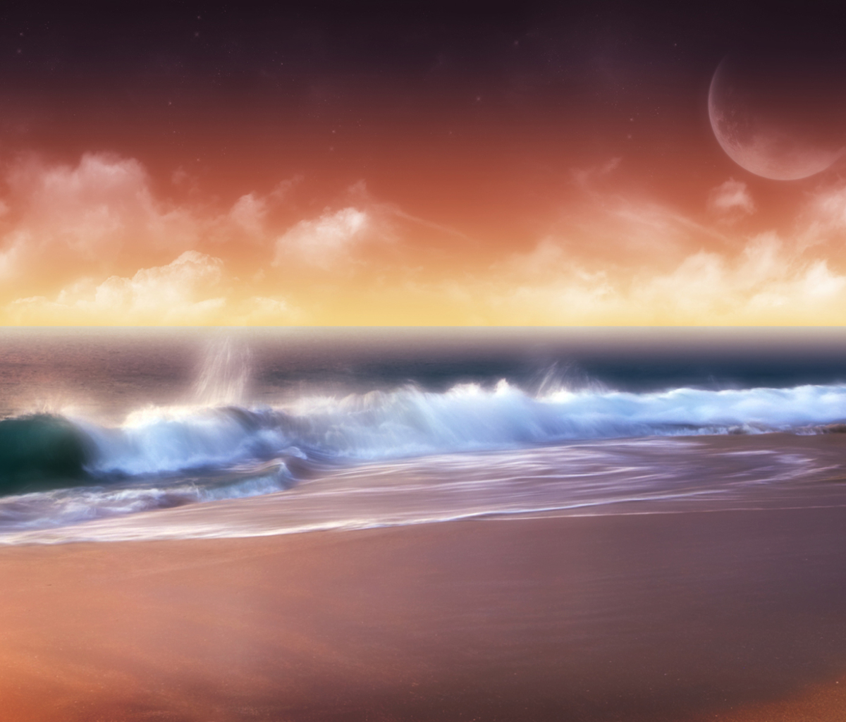Download mobile wallpaper Landscape, Beach, Moon, Earth for free.