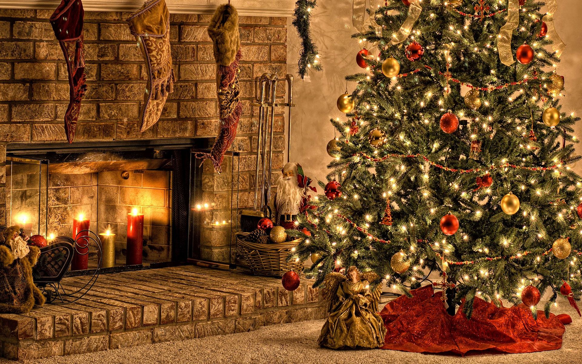 Handy-Wallpaper Feiertage, Weihnachten, Weihnachtsschmuck, Weihnachtsbaum, Hdr, Kerze, Kamin kostenlos herunterladen.