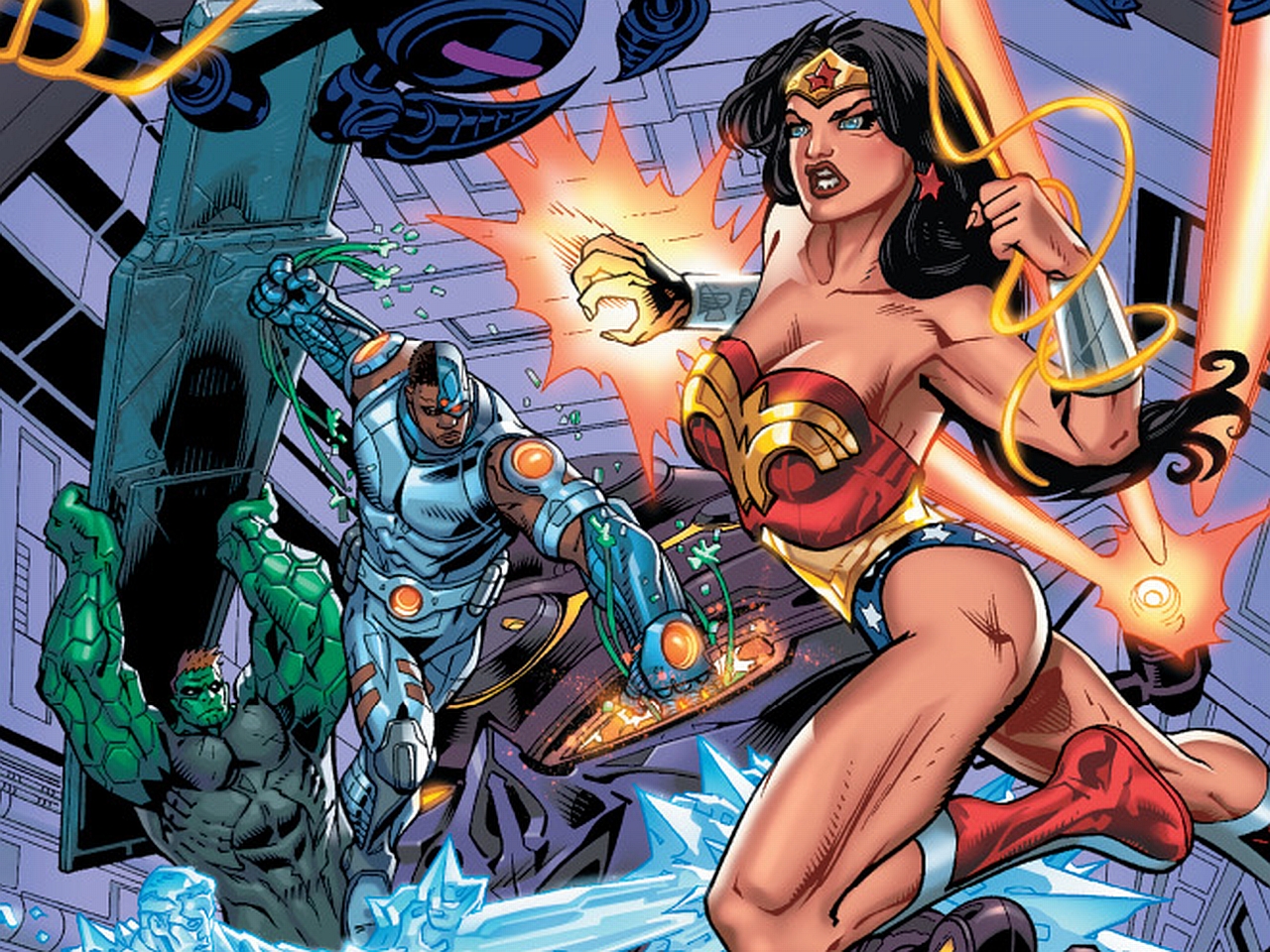 Laden Sie das Comics, Wonderwoman, Cyborg (Dc Comics)-Bild kostenlos auf Ihren PC-Desktop herunter