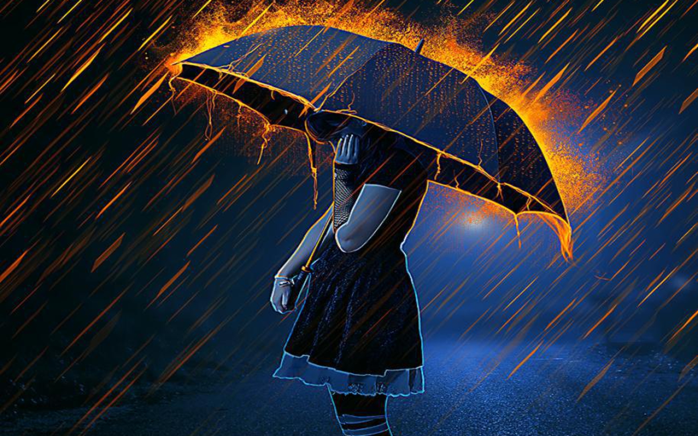 Laden Sie das Regen, Feuer, Regenschirm, Frauen, Animes-Bild kostenlos auf Ihren PC-Desktop herunter