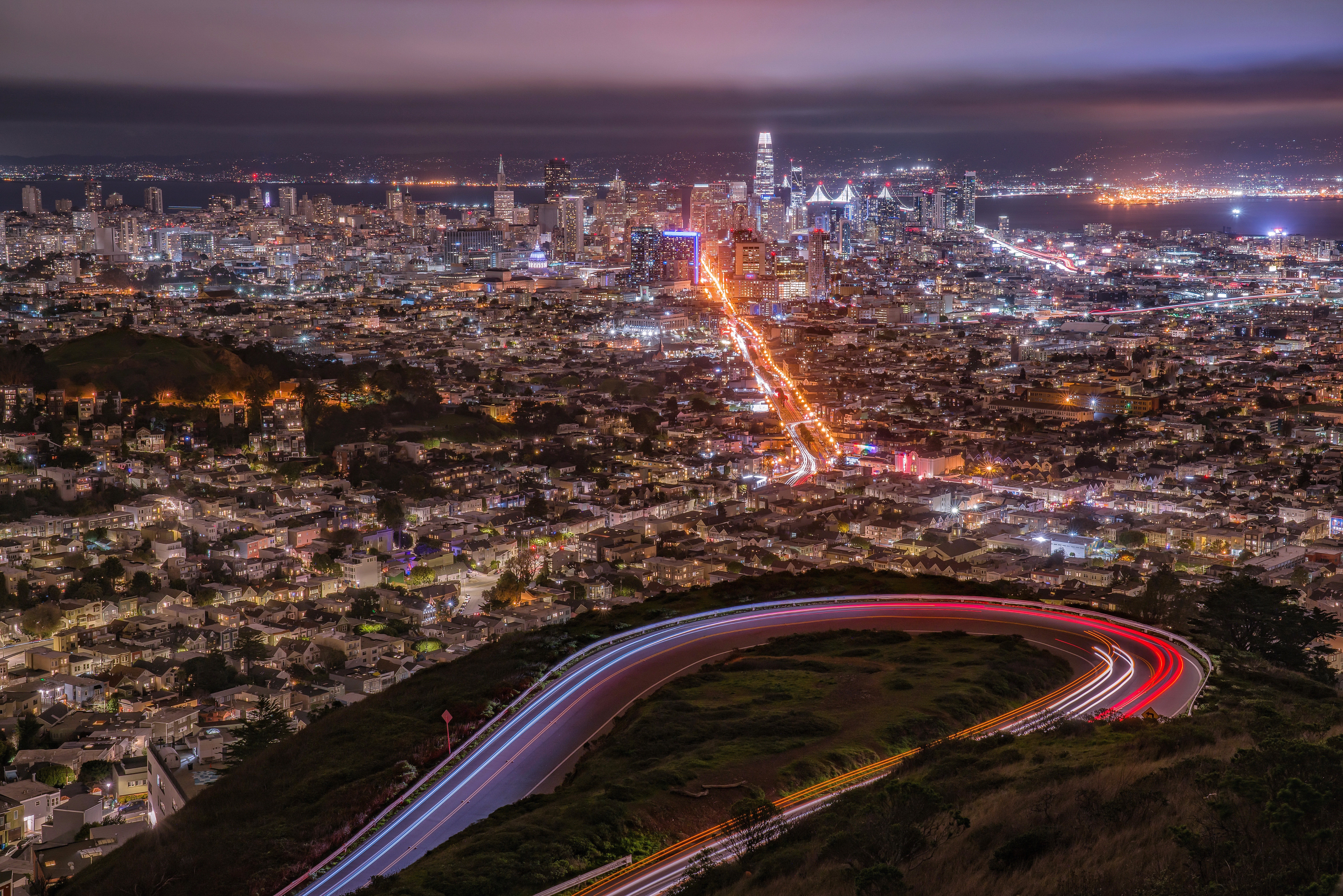 Free download wallpaper Cities, Night, Usa, City, Cityscape, San Francisco, Man Made, Time Lapse on your PC desktop
